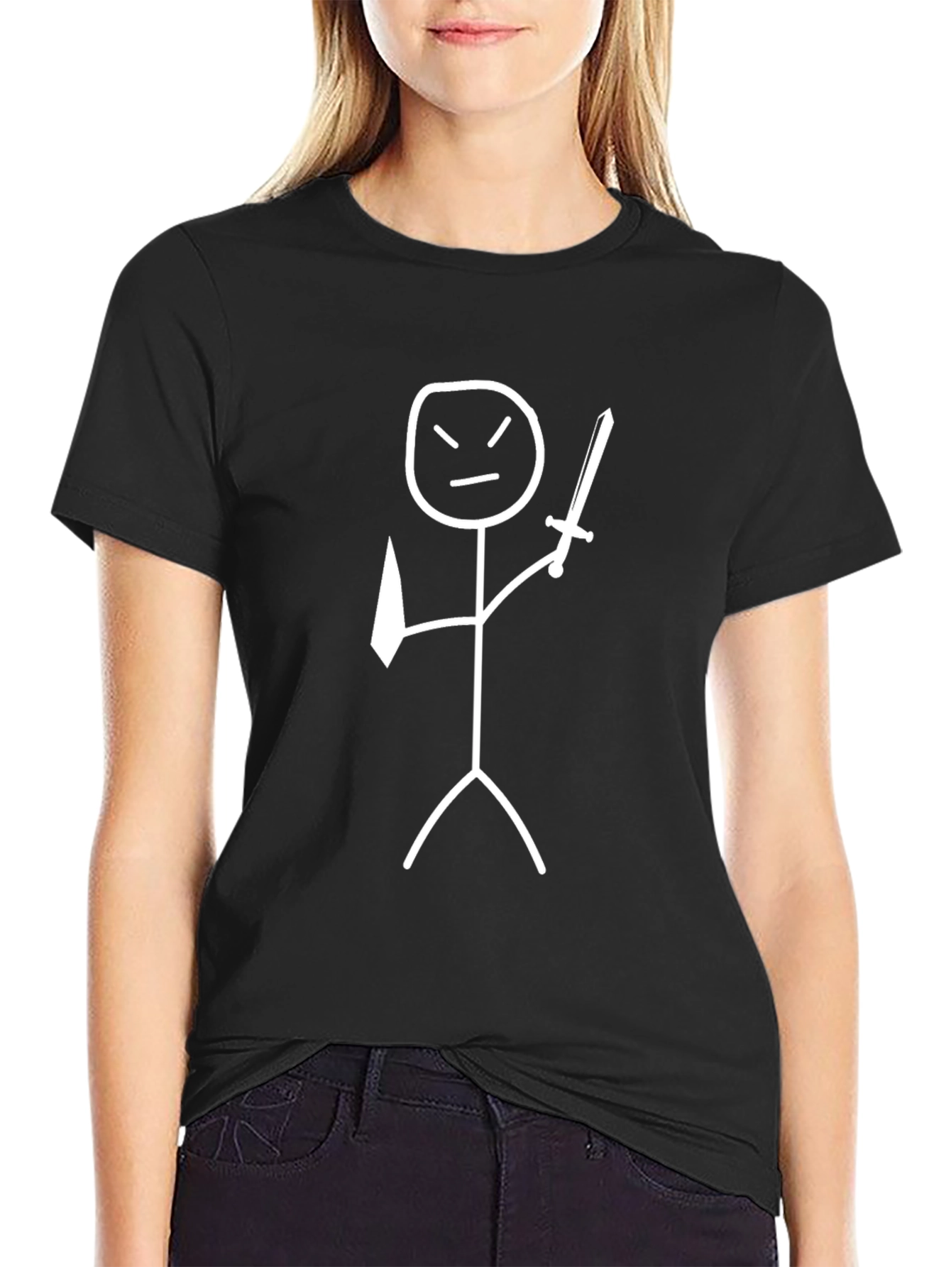 Black Stick Figure Warrior T-Shirt - Funny Minimalist Tee view 2
