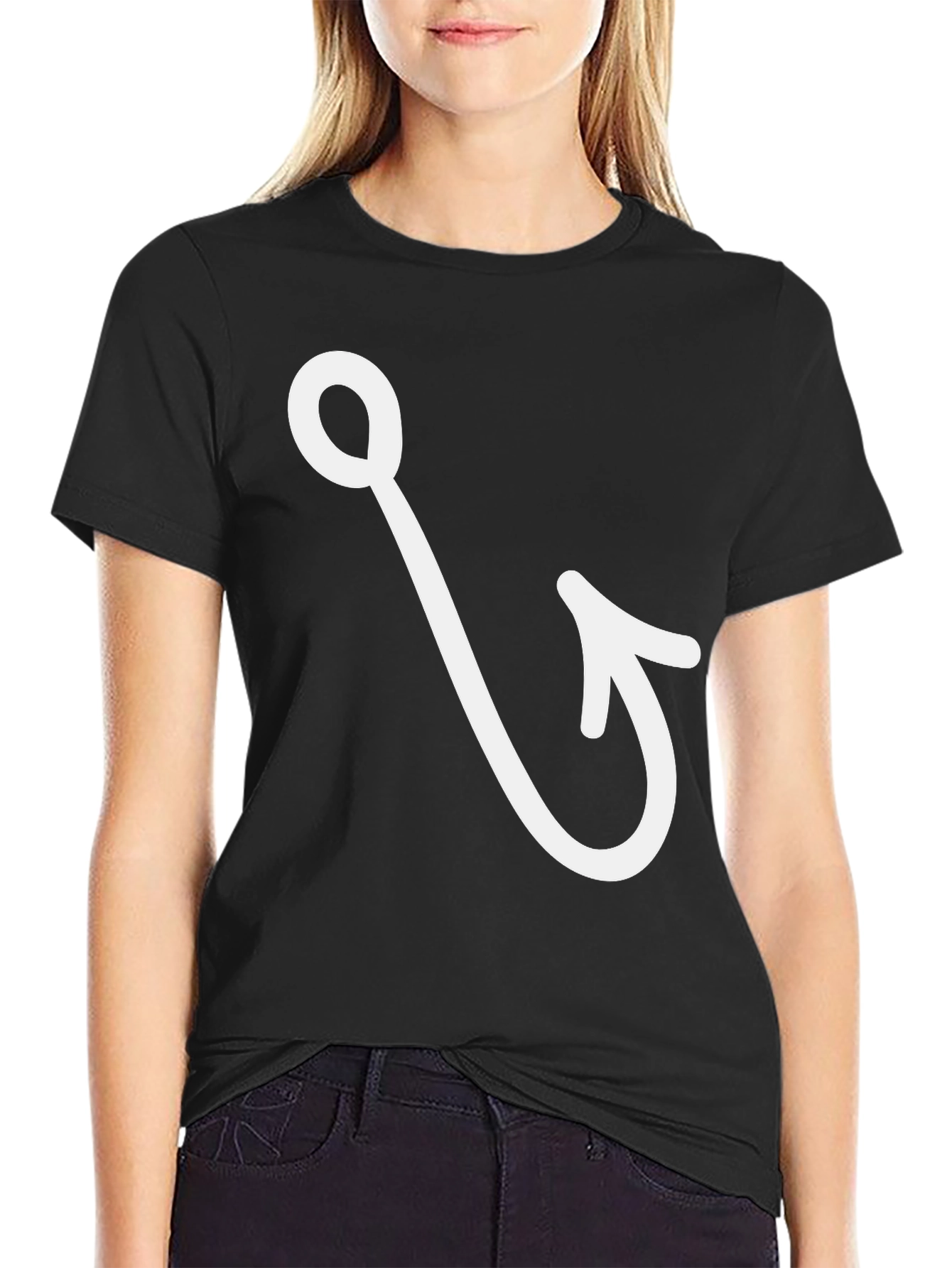 Black Fishing Hook Graphic Tee - Black Cotton Casual T-Shirt view 2