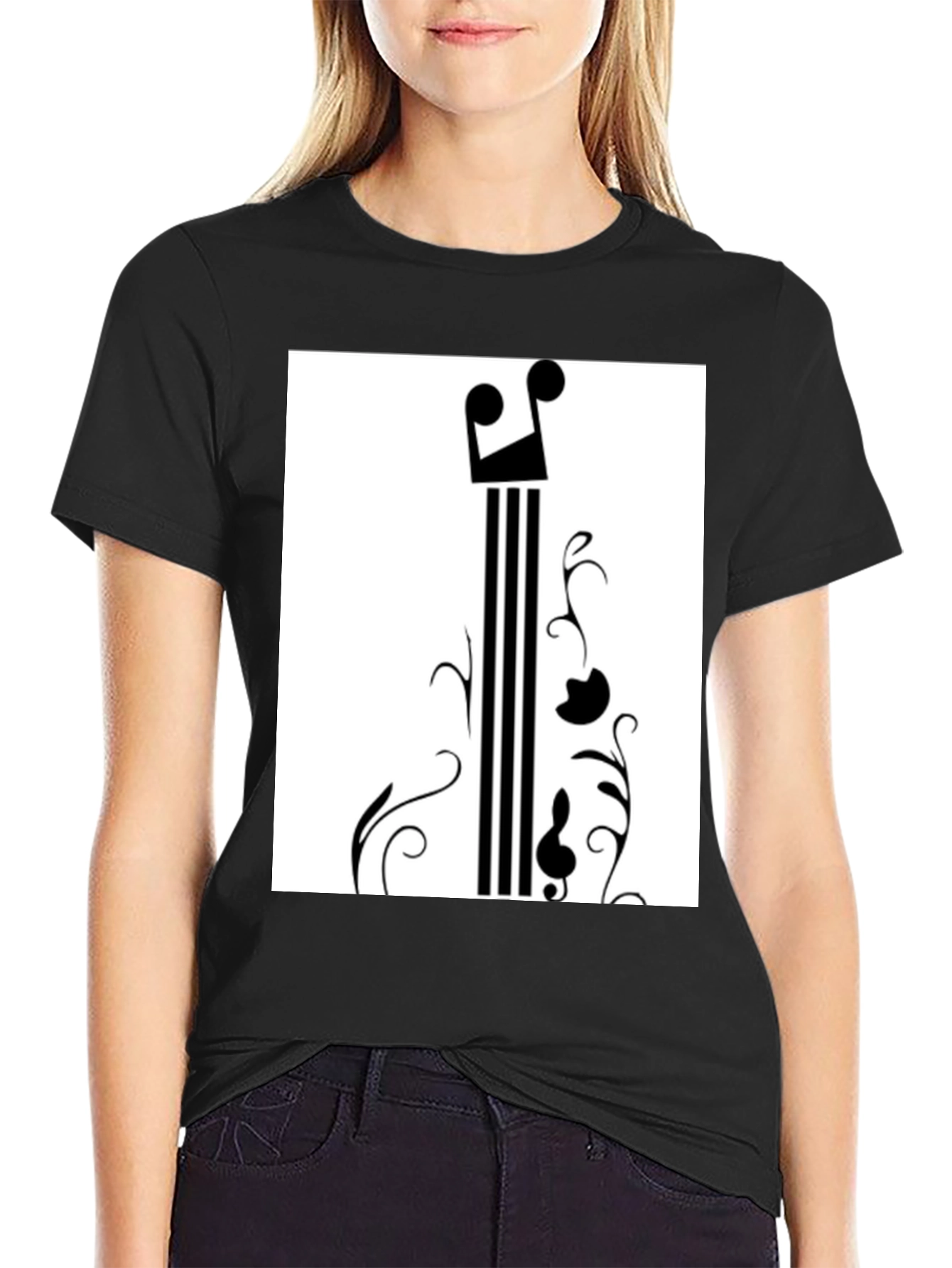 Black Music Note Graphic Black T-Shirt view 2