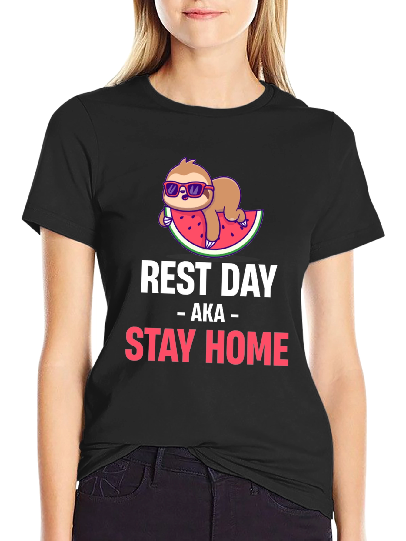 Black Rest Day Sloth T-Shirt - Stay Home & Relax! view 2