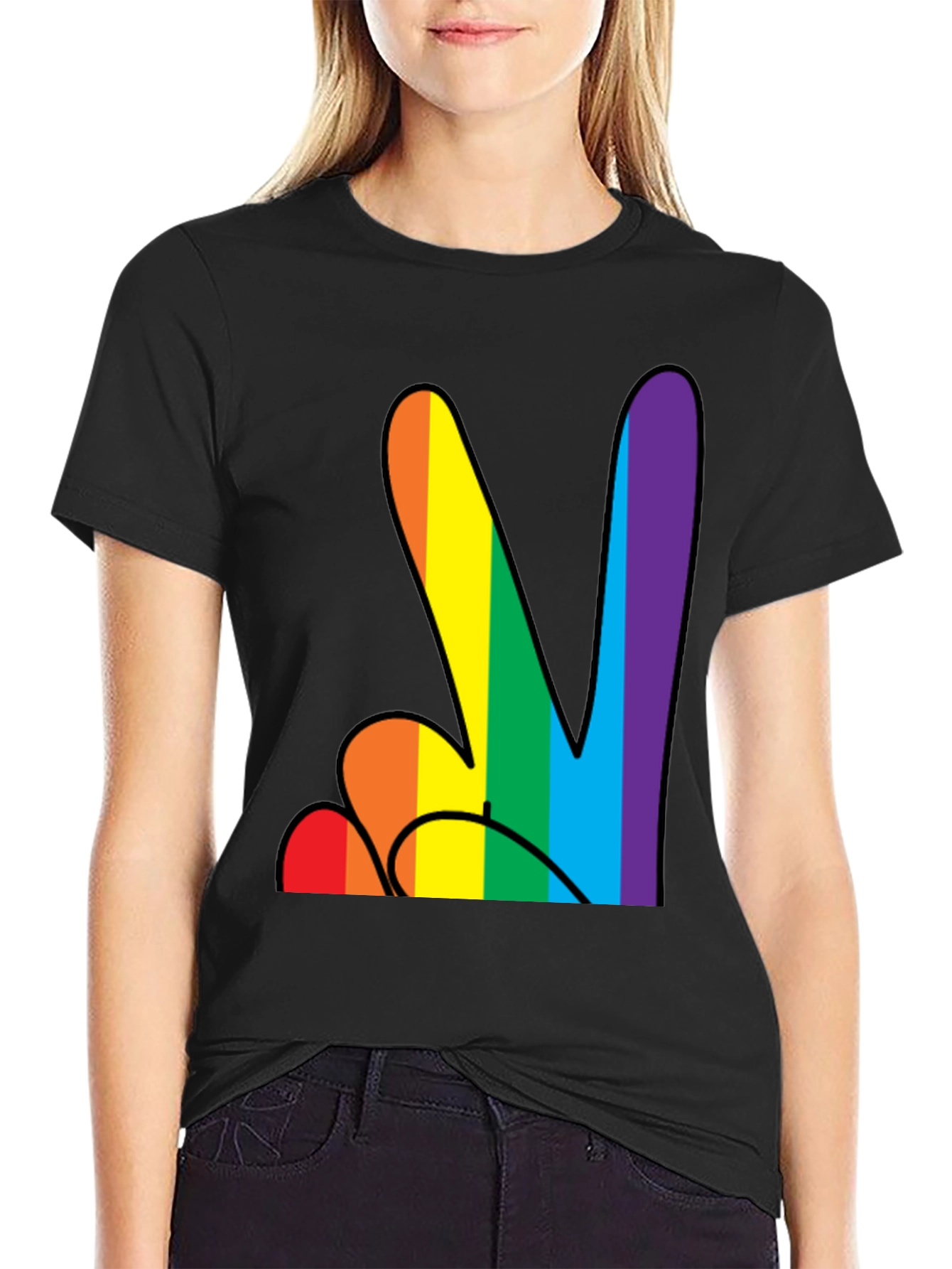 Black Rainbow Peace Sign Black T-Shirt view 2