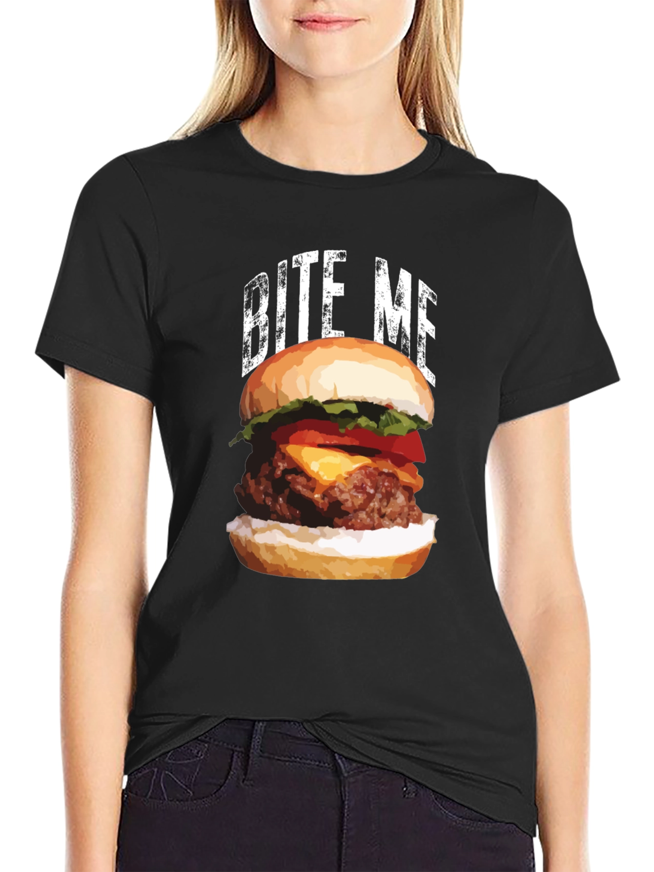 Black Bite Me Burger T-Shirt - Foodie Apparel view 2
