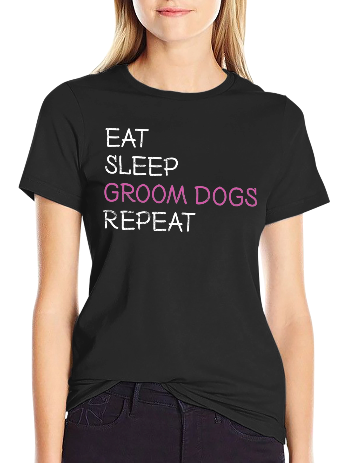 Black Eat Sleep Groom Dogs Repeat T-Shirt view 2