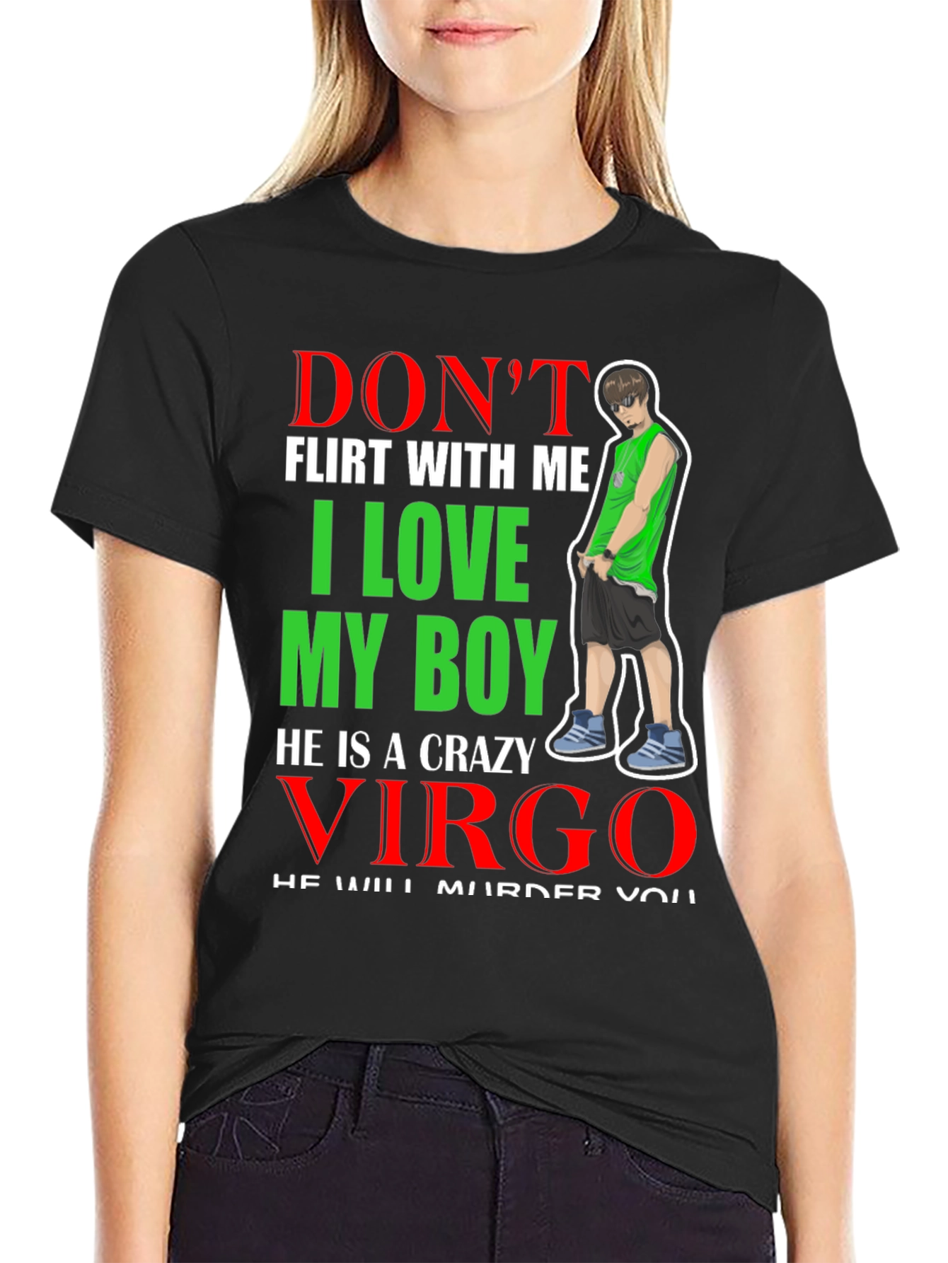 Black Don't Flirt With Me I Love My Boy He is a Crazy Virgo T-Shirt view 2