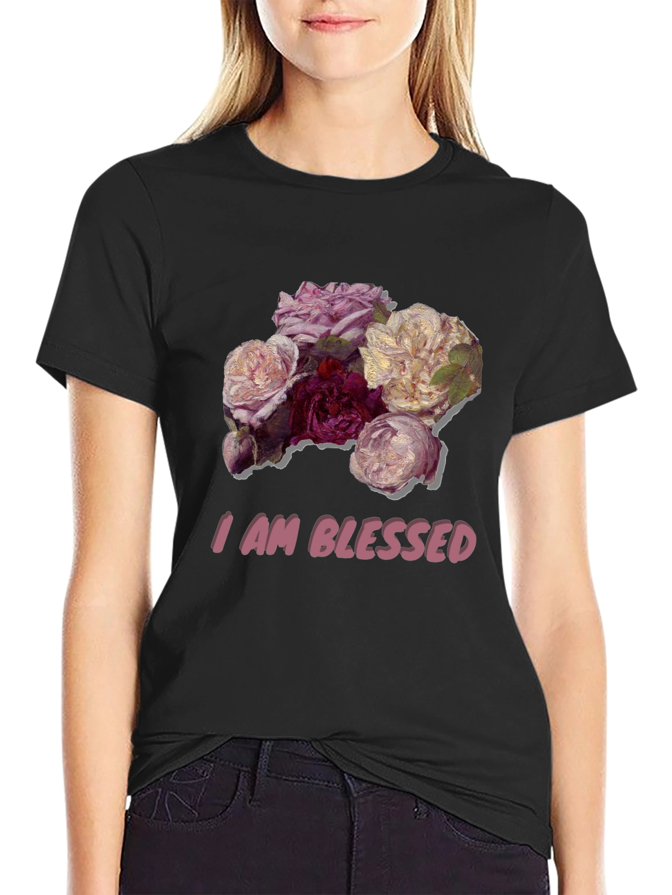 Black Floral Blessed T-Shirt - Stylish Graphic Tee view 2