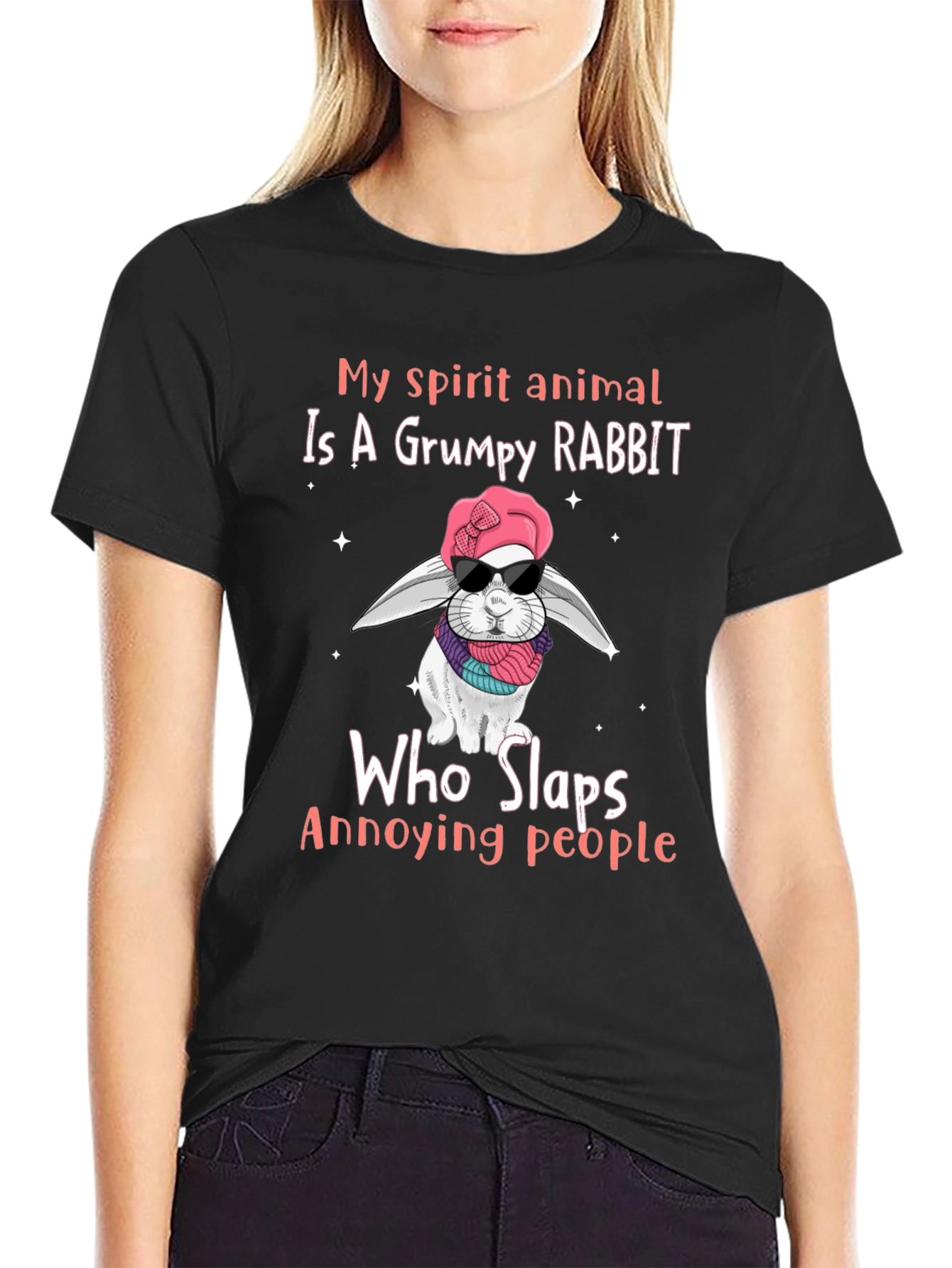 Black Grumpy Rabbit T-Shirt: Funny Animal Lover Tee view 2