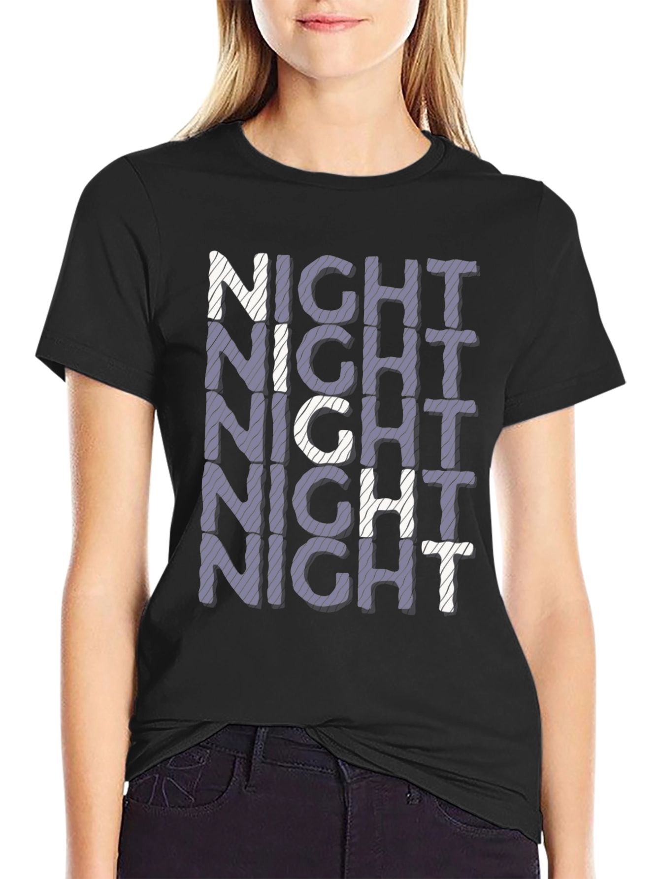 Black Night Stacked Graphic Print Black T-Shirt view 2