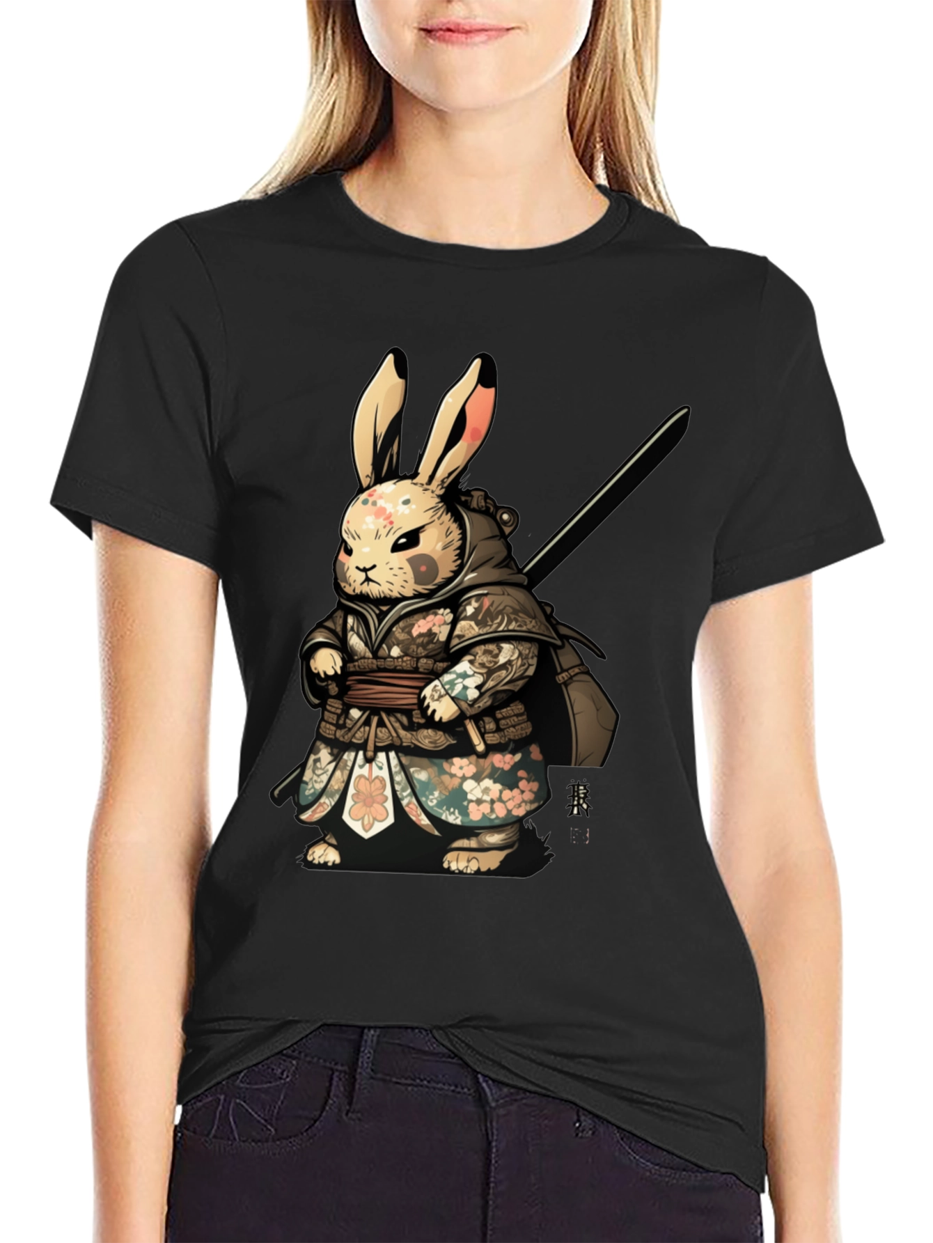 Black Samurai Rabbit Graphic Tee - Unique Design view 2