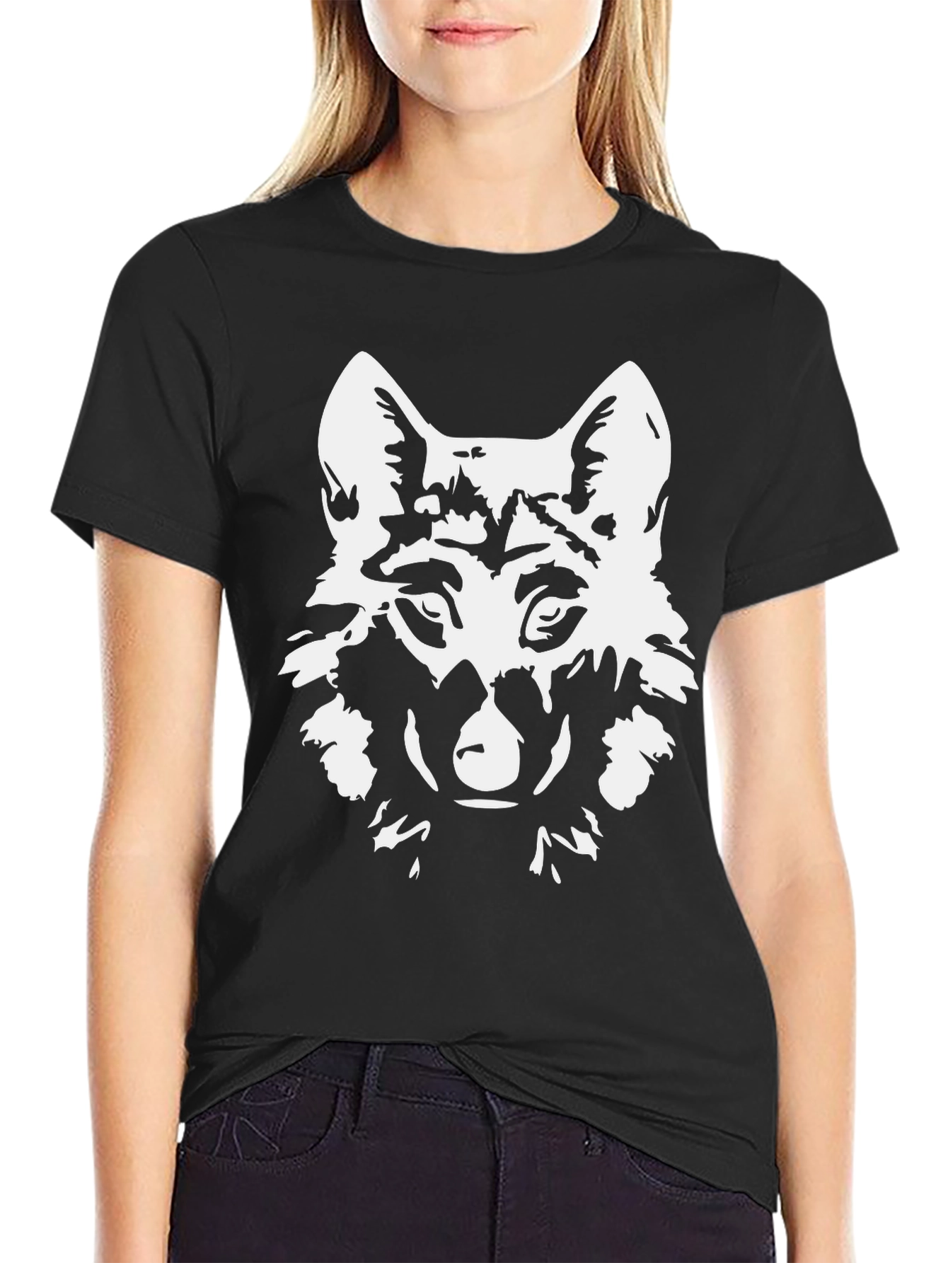 Black Men's Black Wolf Graphic T-Shirt view 2
