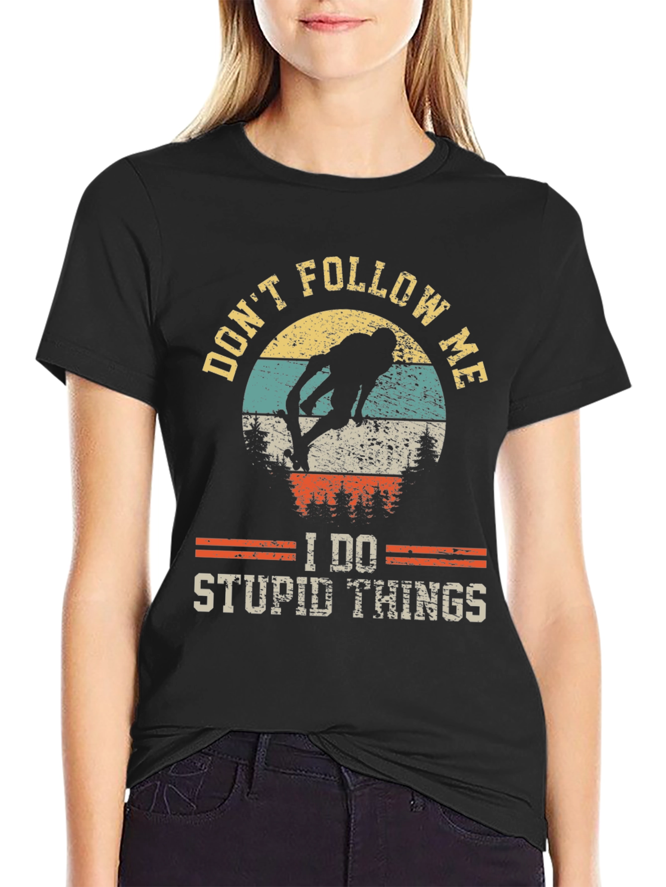 Black Don't Follow Me T-Shirt: Skateboarding Humor Tee view 2