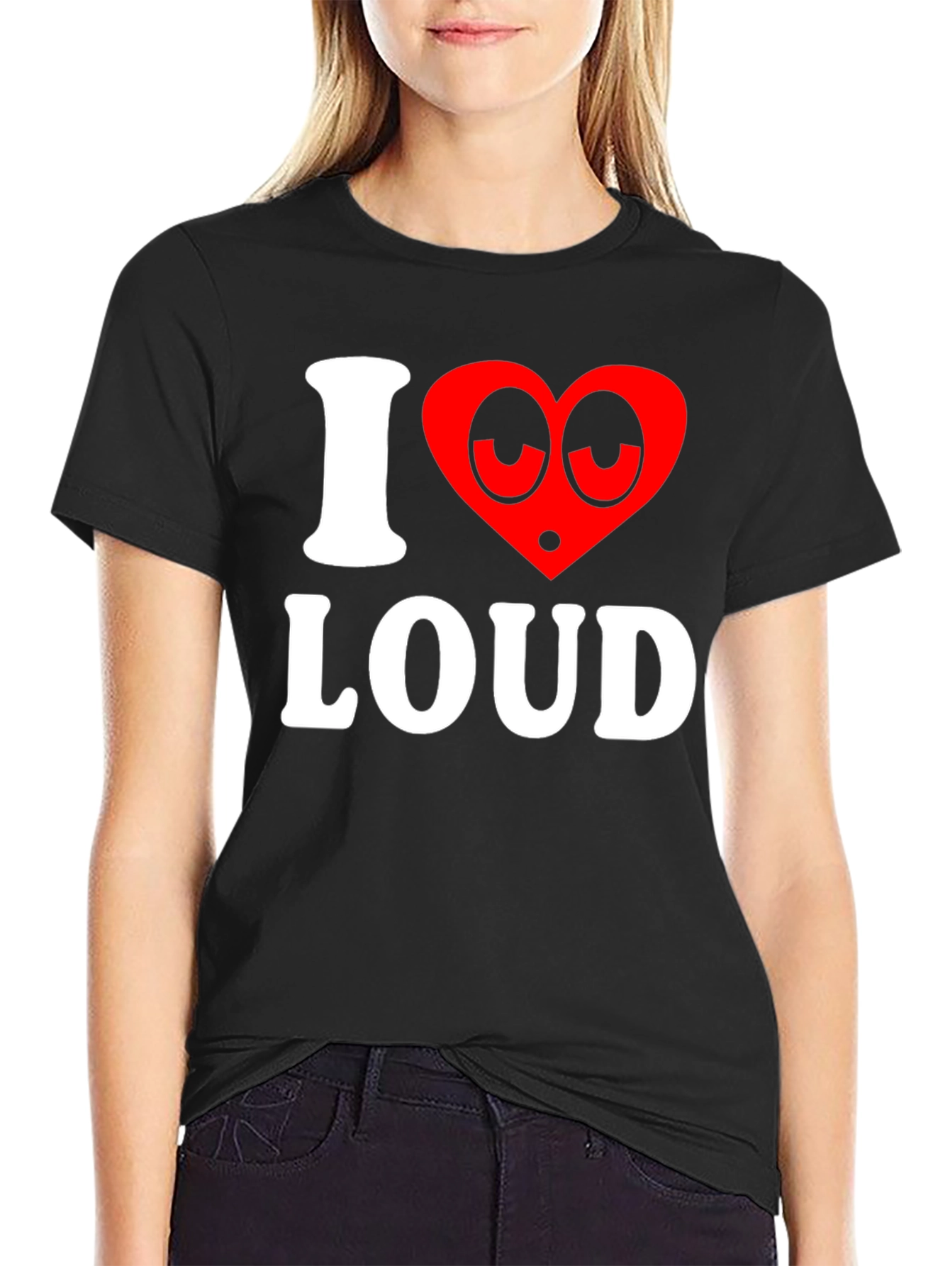 Black I Heart Loud Funny Graphic Tee - Black Cotton T-Shirt view 2