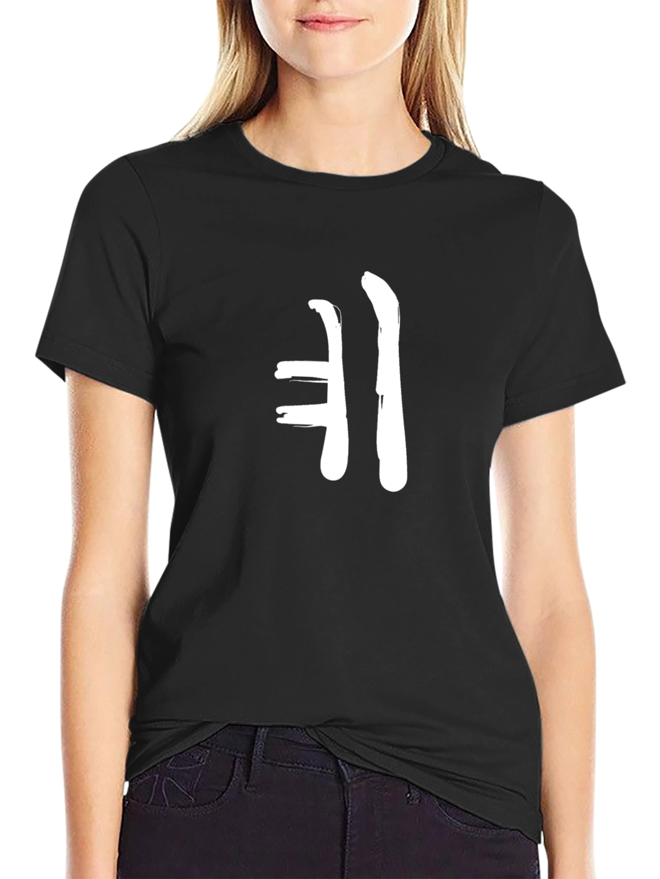 Black Black T-Shirt with White Hangul Design view 2