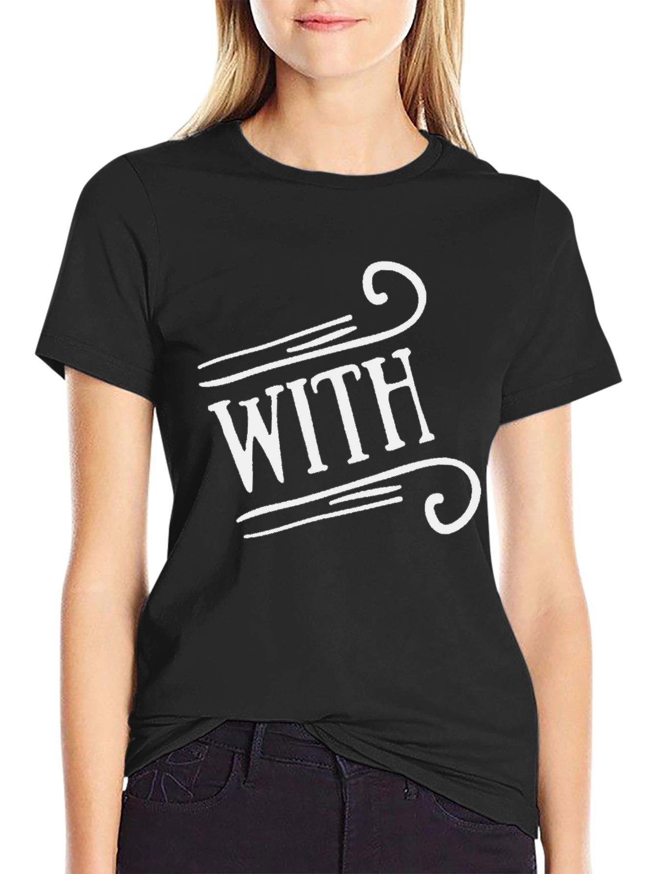 Black Stylish Black T-Shirt - 'With' Graphic Tee view 2