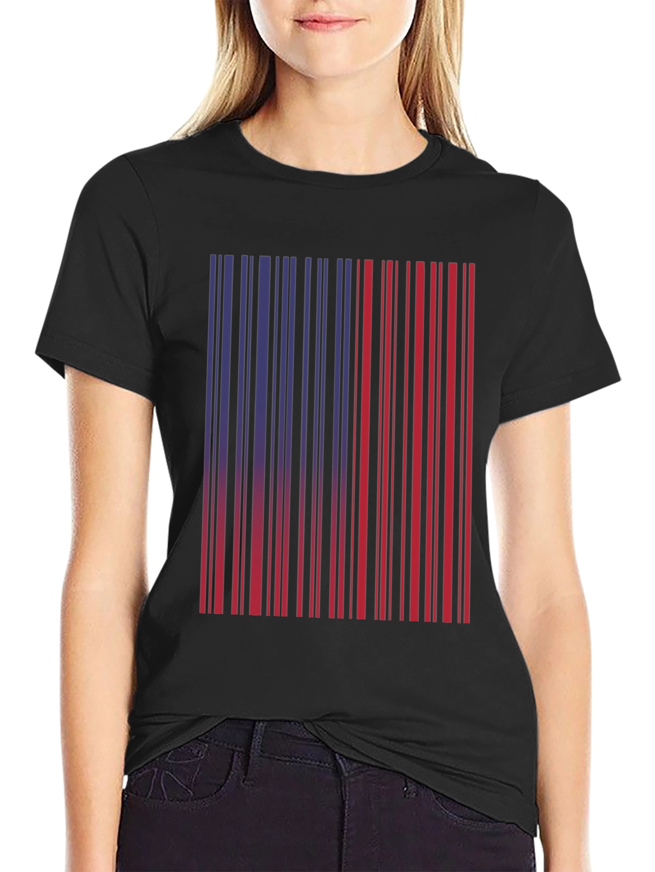 Black Barcode Graphic Tee - Unique Red & Blue Design view 2