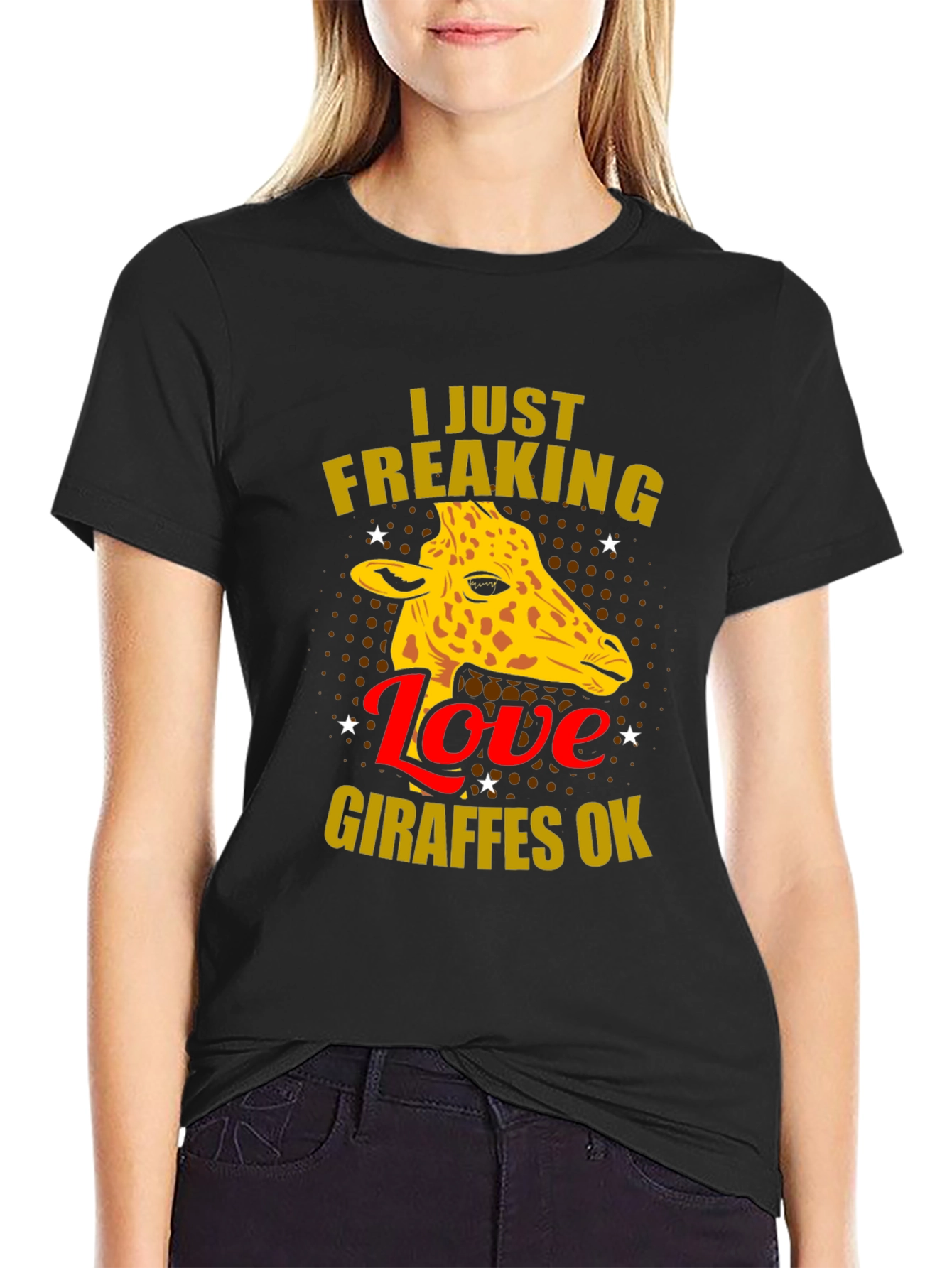 Black I Love Giraffes OK T-Shirt view 2