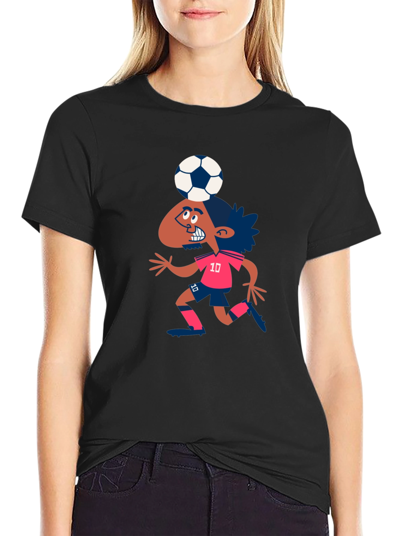 Black Cartoon Soccer Player Graphic T-Shirt view 2
