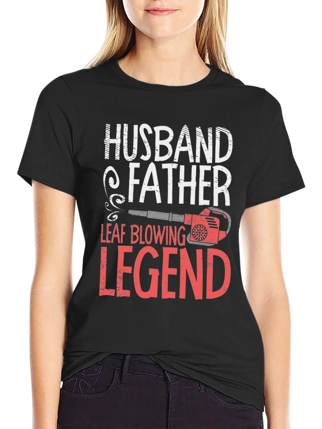 Black Husband Father Leaf Blowing Legend T-Shirt view 2