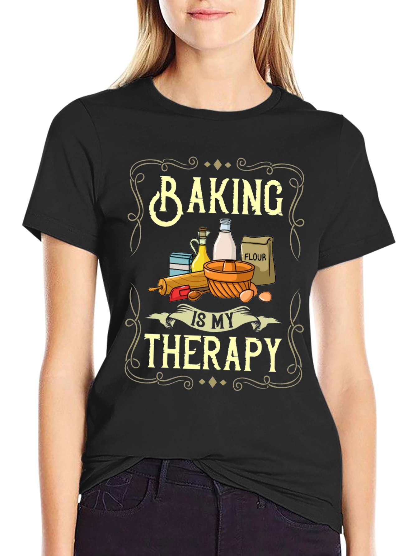 Black Baking Is My Therapy Graphic T-Shirt view 2