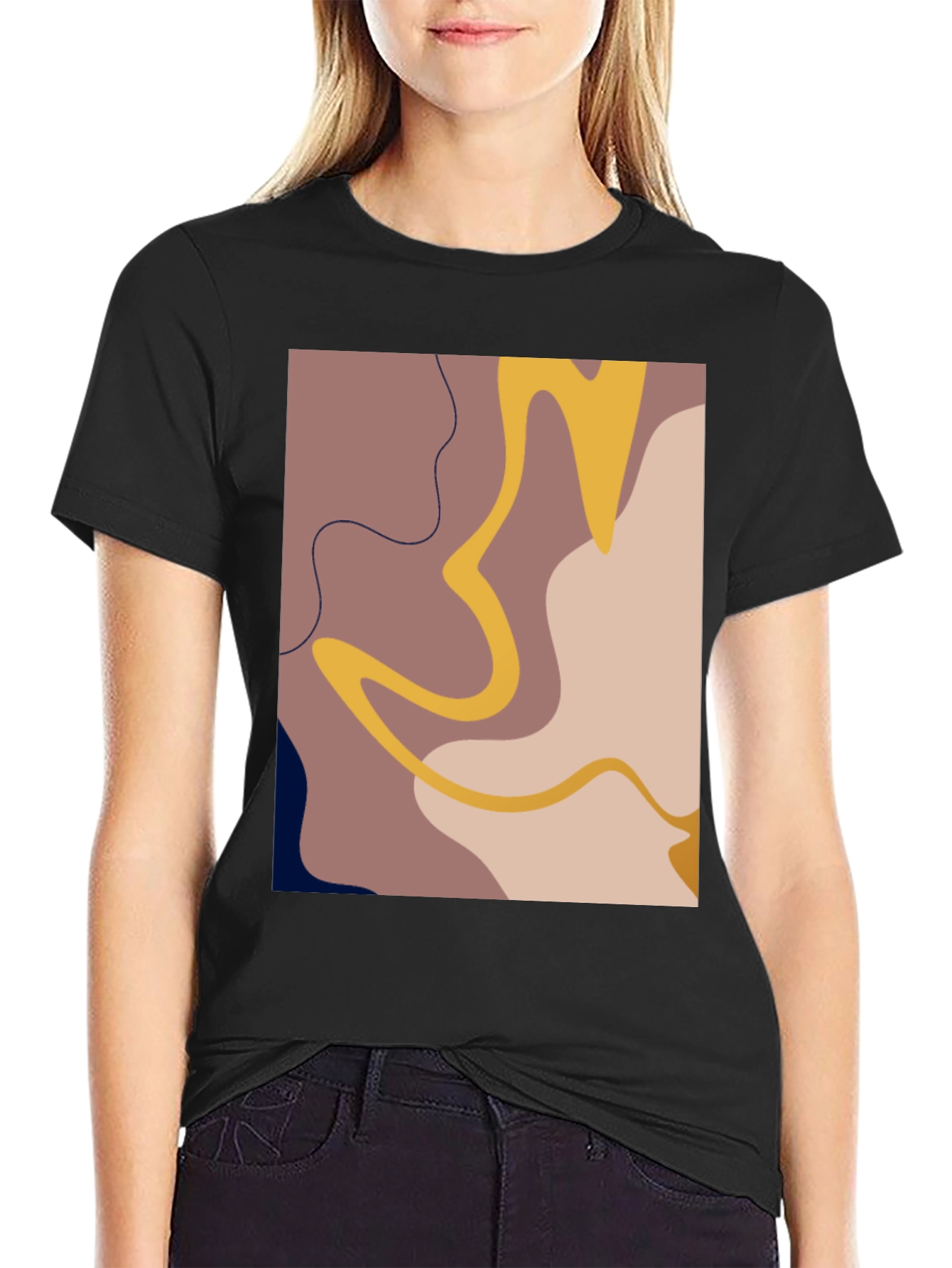Black Abstract Graphic Print T-Shirt - Modern Art Tee view 2