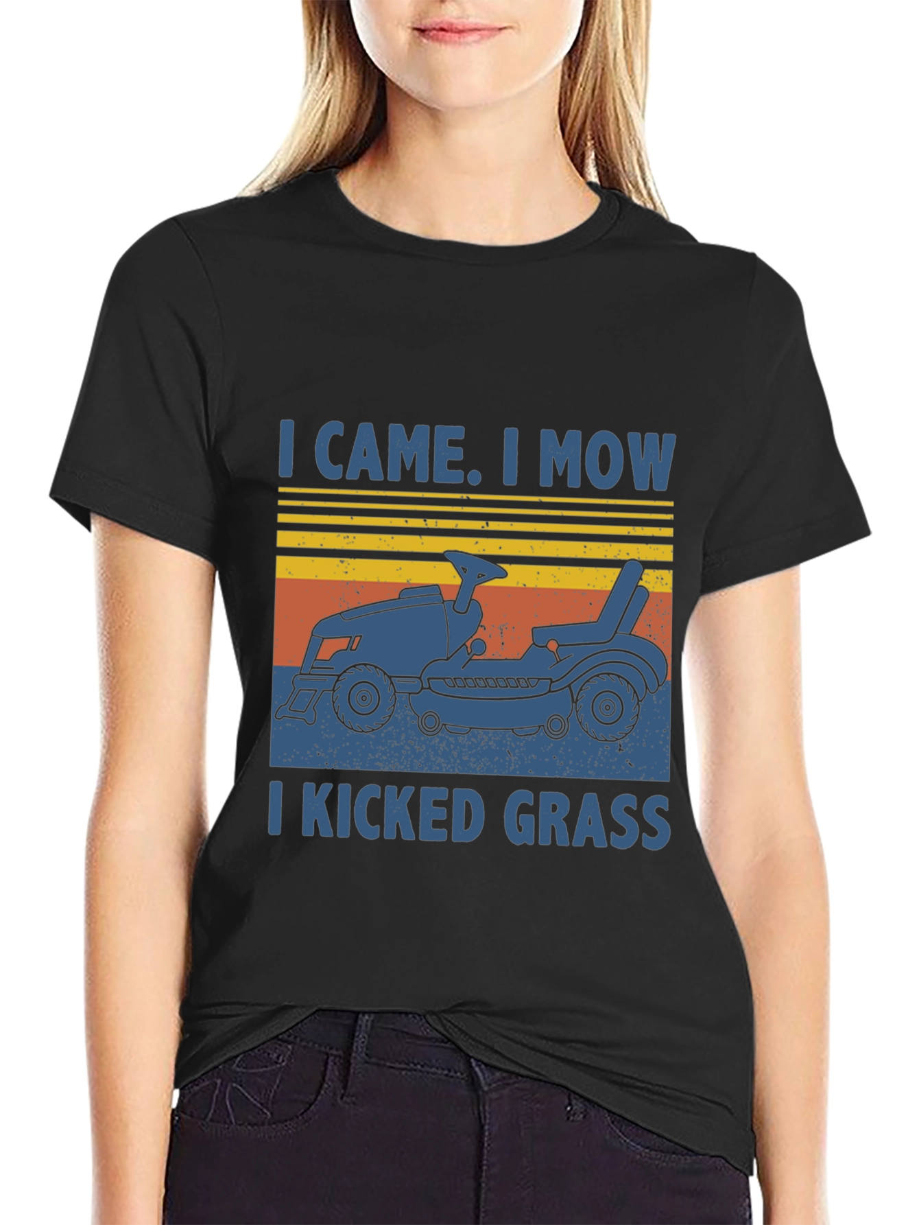 Black I Came I Mow T-Shirt - Lawn Mower Humor view 2
