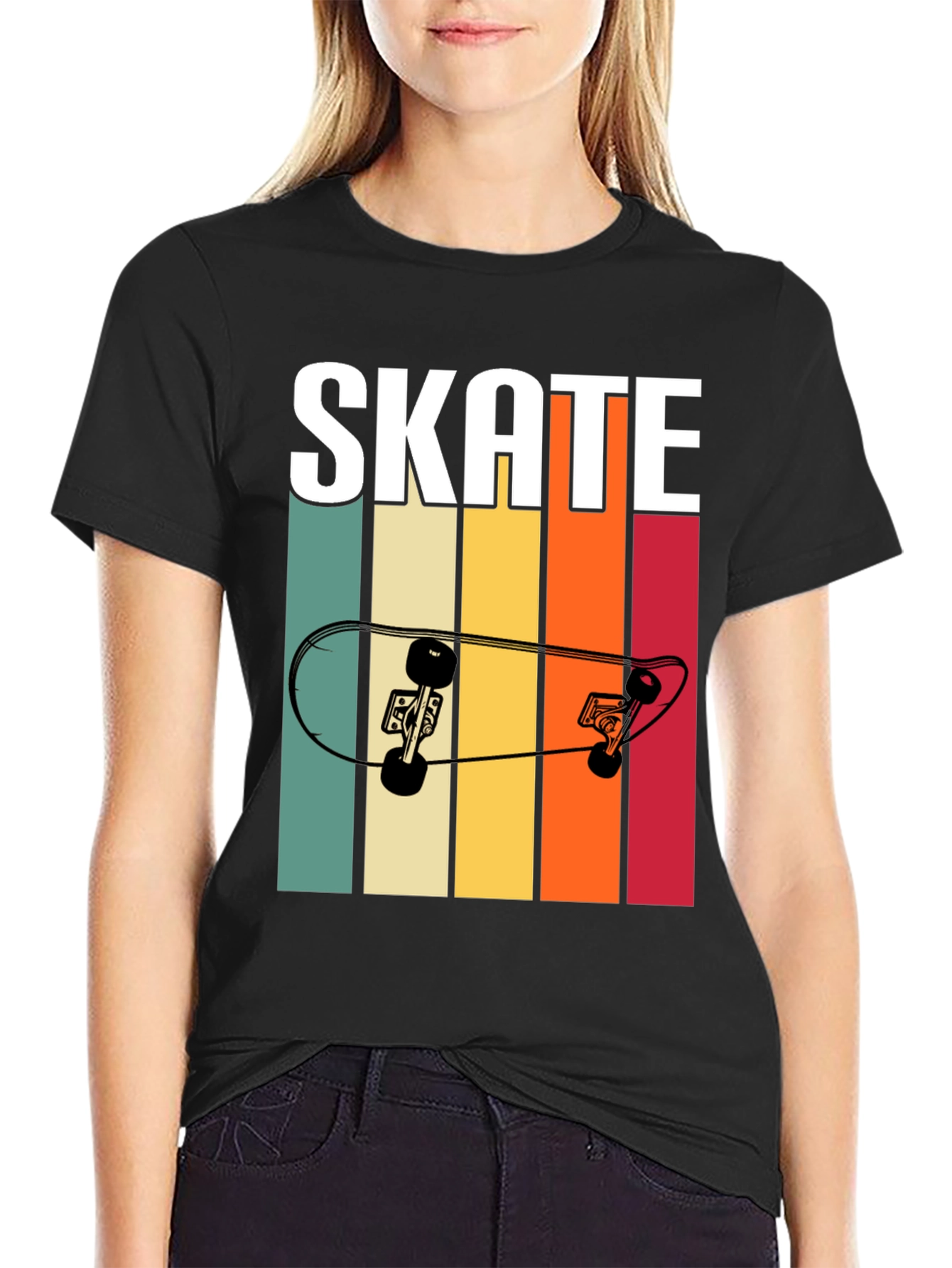 Black Retro Skate T-Shirt - Cool Skateboard Design view 2