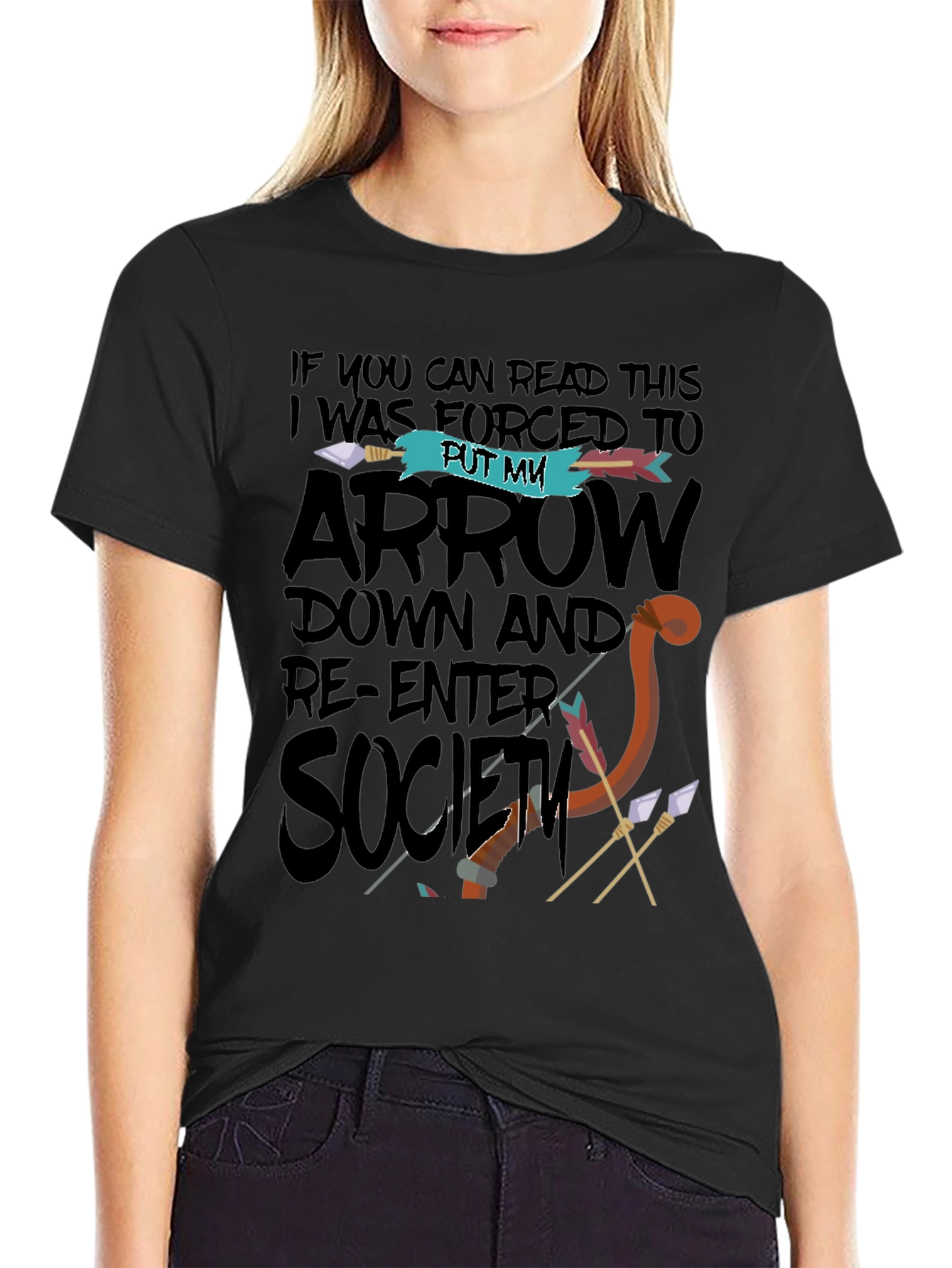 Black Funny Graphic T-Shirt - Put My Arrow Down Society view 2