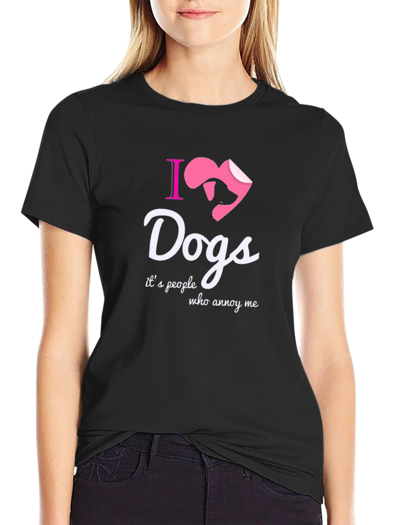 Black I Love Dogs T-Shirt - Novelty Graphic Tee view 2