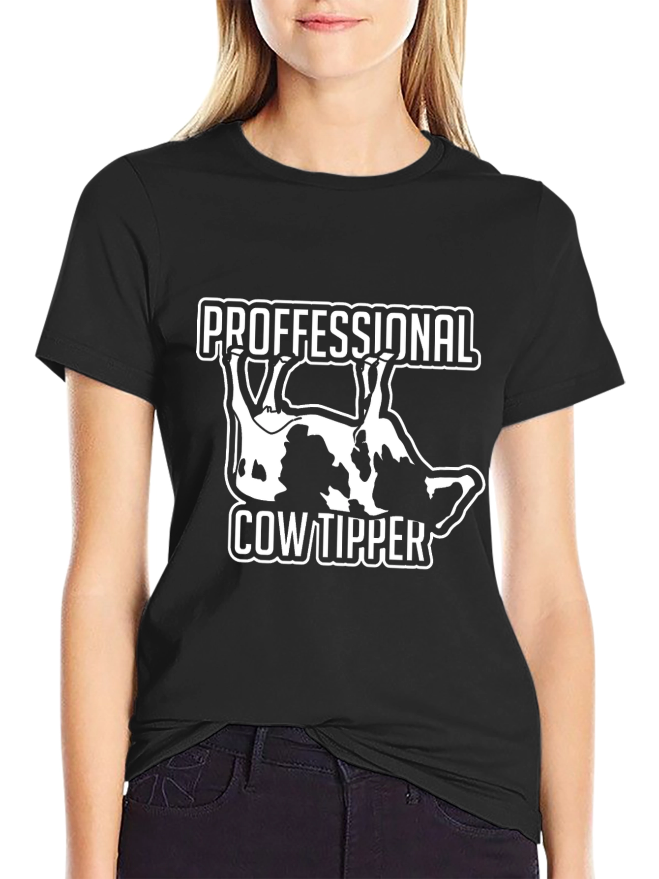 Black Professional Cow Tipper Graphic Tee - Black view 2