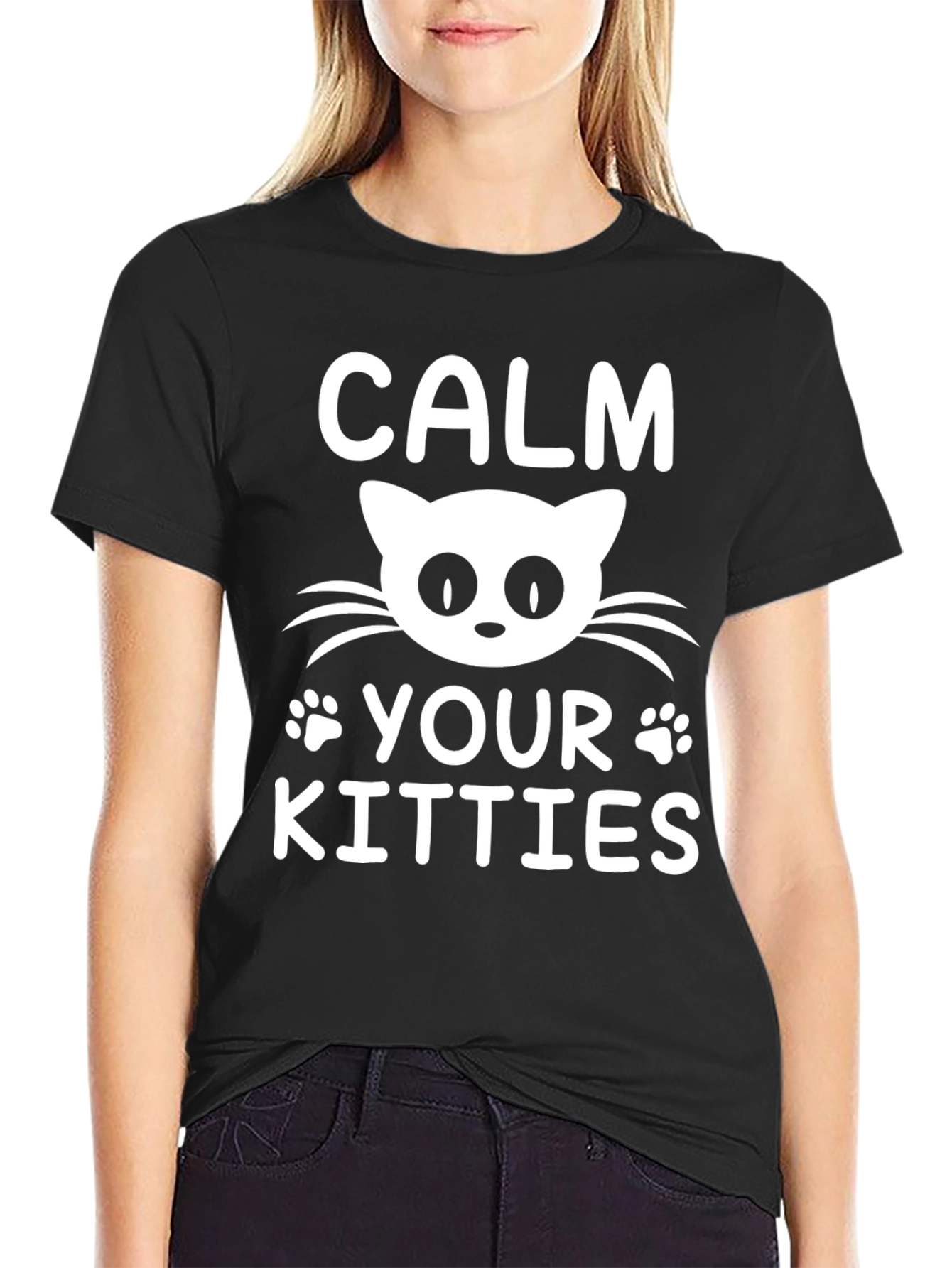 Black Calm Your Kitties Cat T-Shirt Funny Novelty Tee view 2