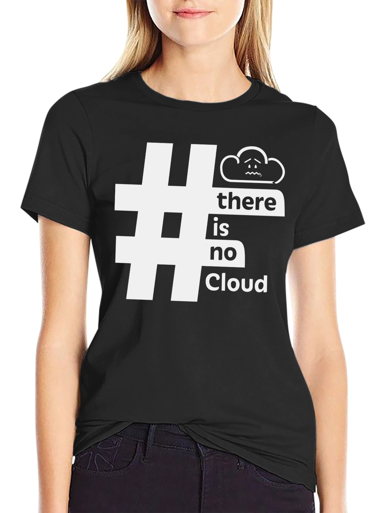 Black No Cloud Funny T-Shirt - Trendy Tech Humor Tee view 2
