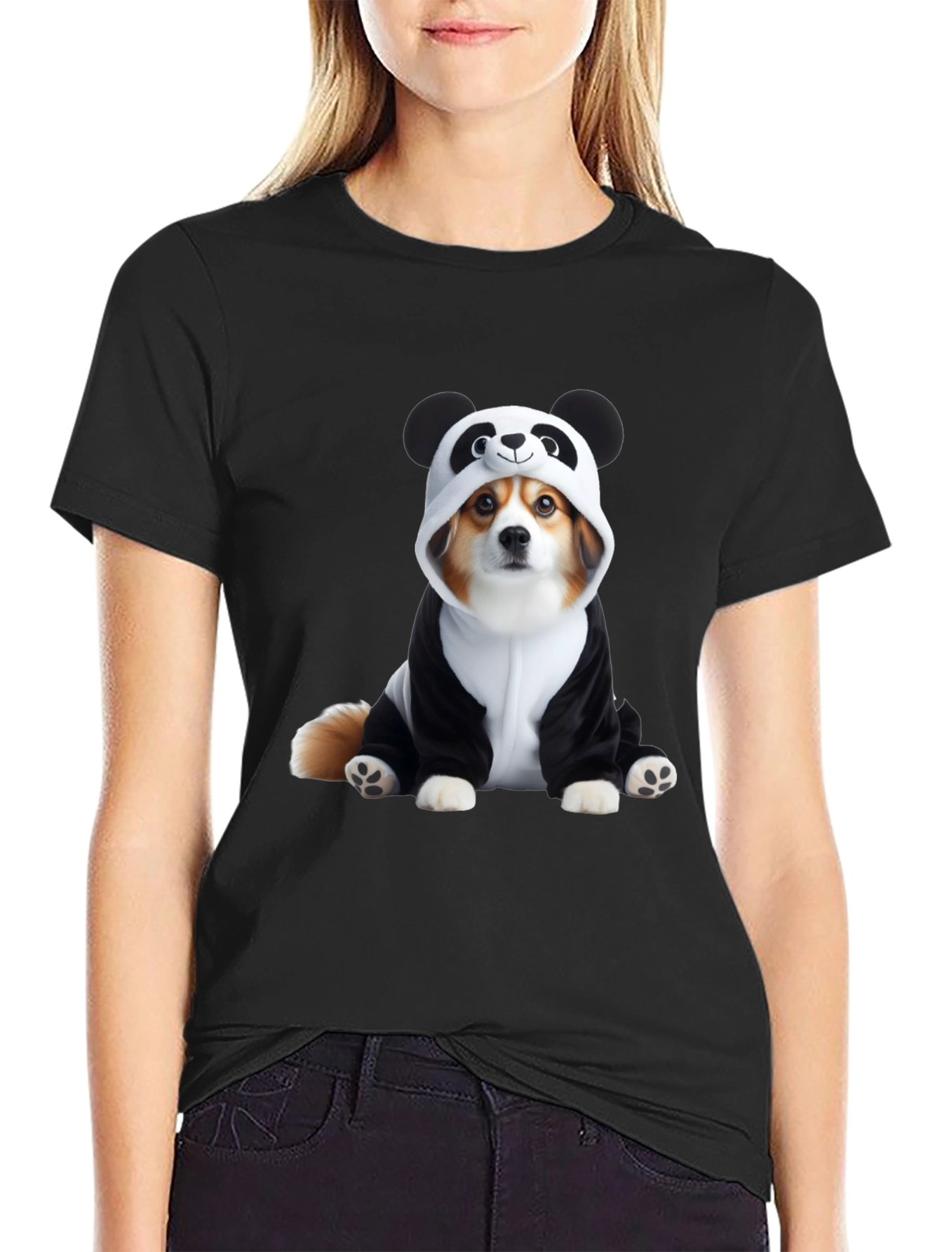 Black Dog Panda Costume T-Shirt view 2