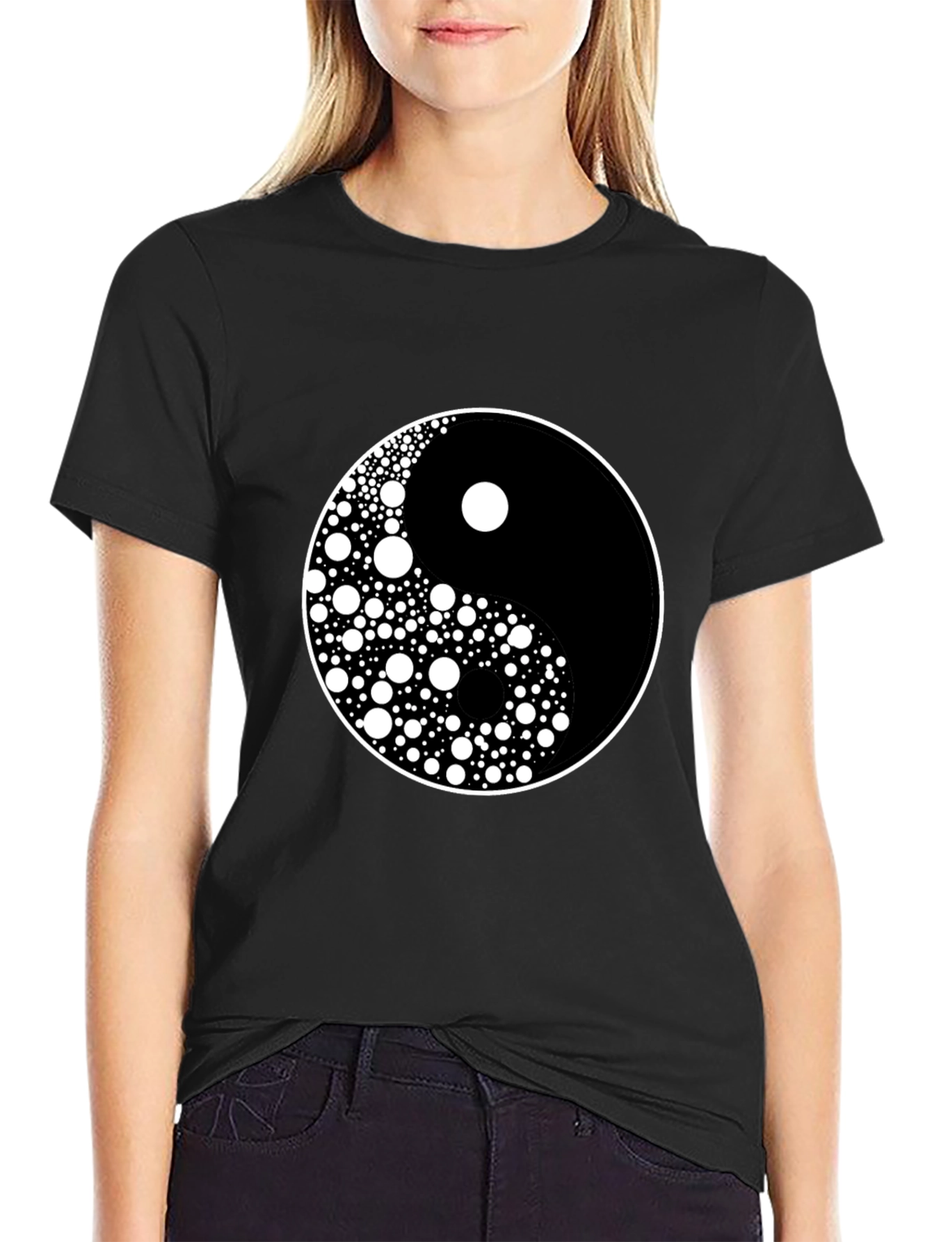 Black Yin Yang Circle Dot Pattern Tee - Classic Harmony view 2