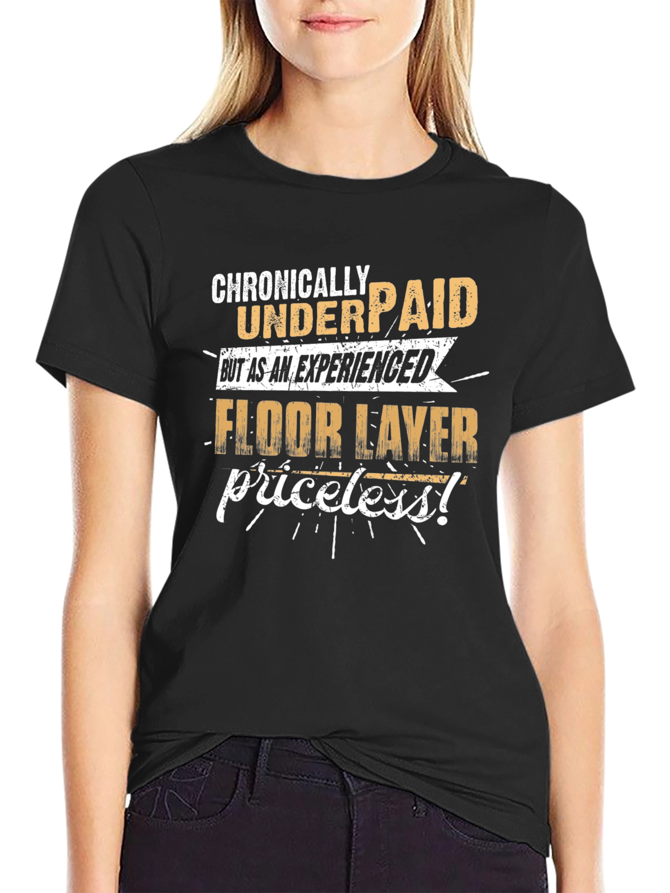 Black Chronically Underpaid Floor Layer T-Shirt view 2