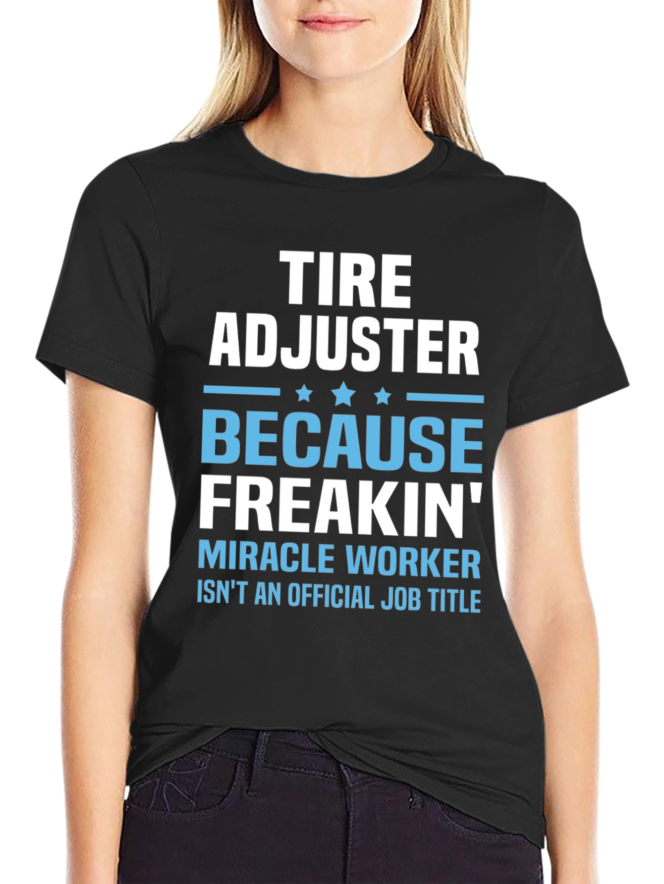 Black Tire Adjuster Funny Job Title T-Shirt view 2