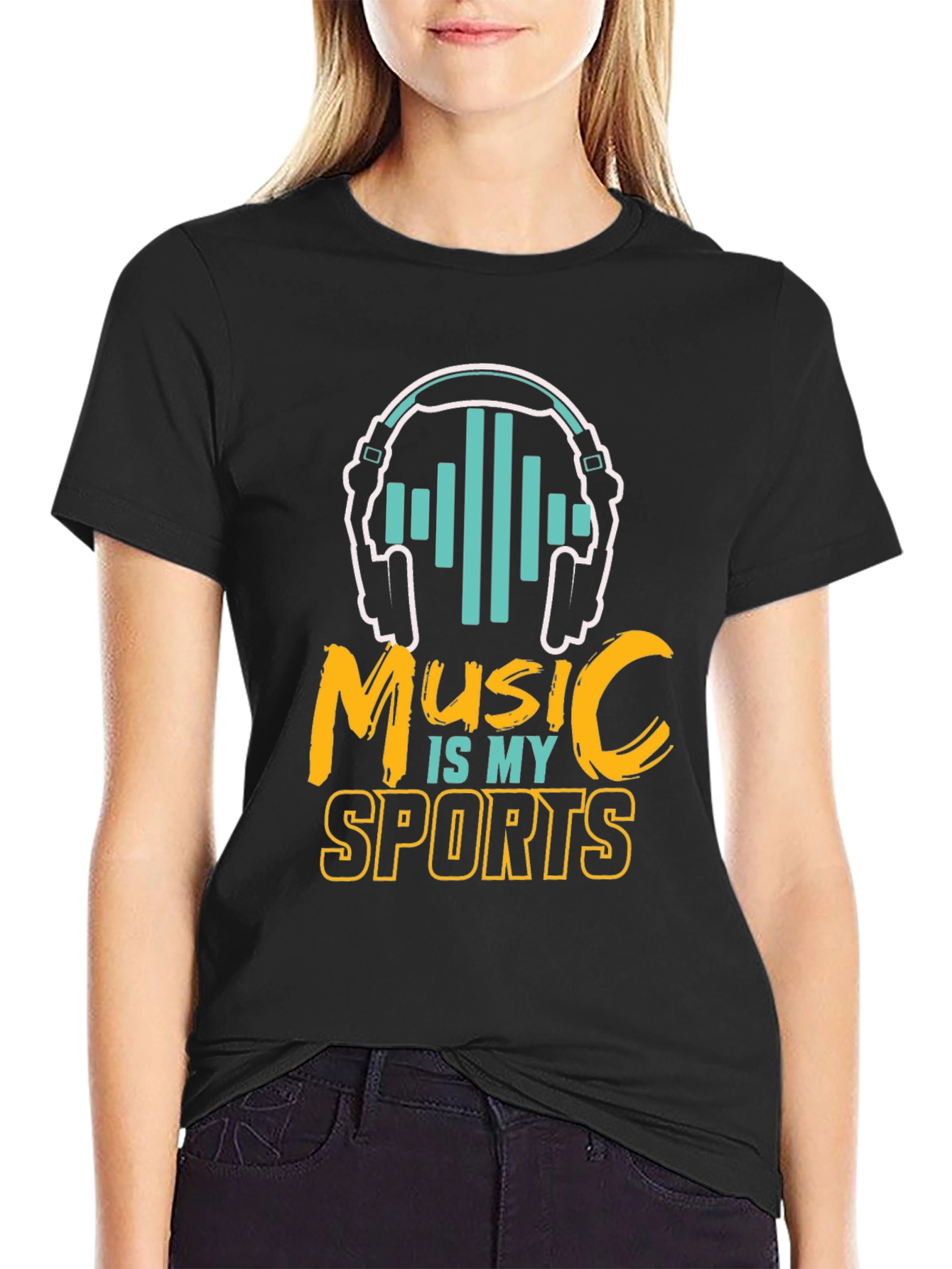 Black Music is My Sport Graphic Tee - Black Cotton T-Shirt view 2