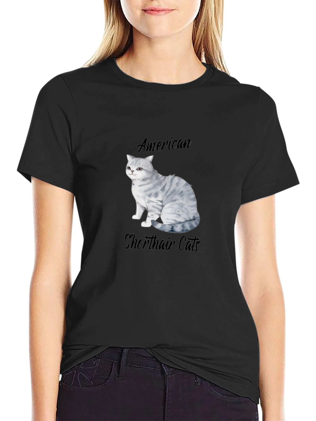 Black American Shorthair Cat Graphic T-Shirt view 2