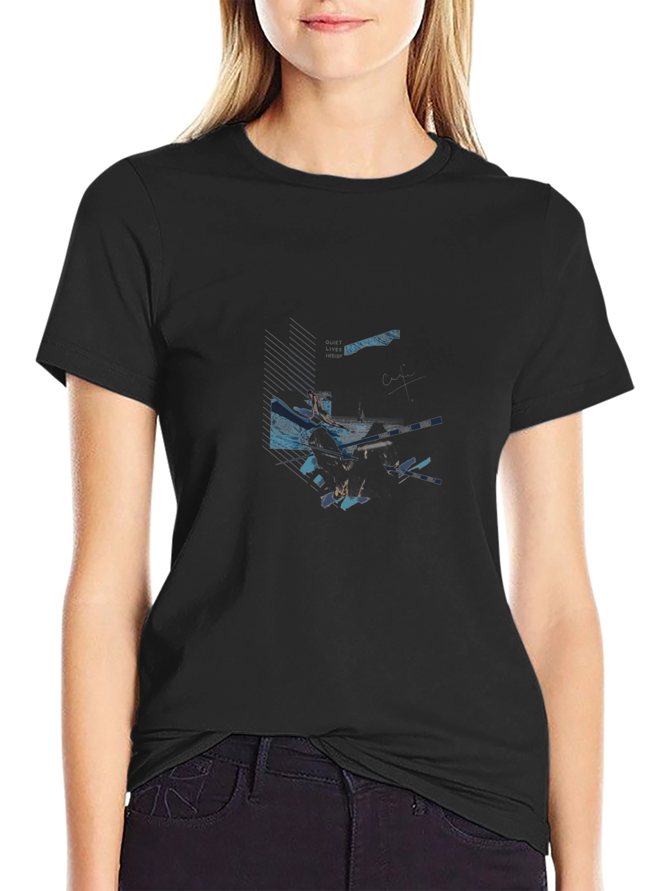 Black Abstract Graphic Black T-Shirt - Modern Casual Wear view 2