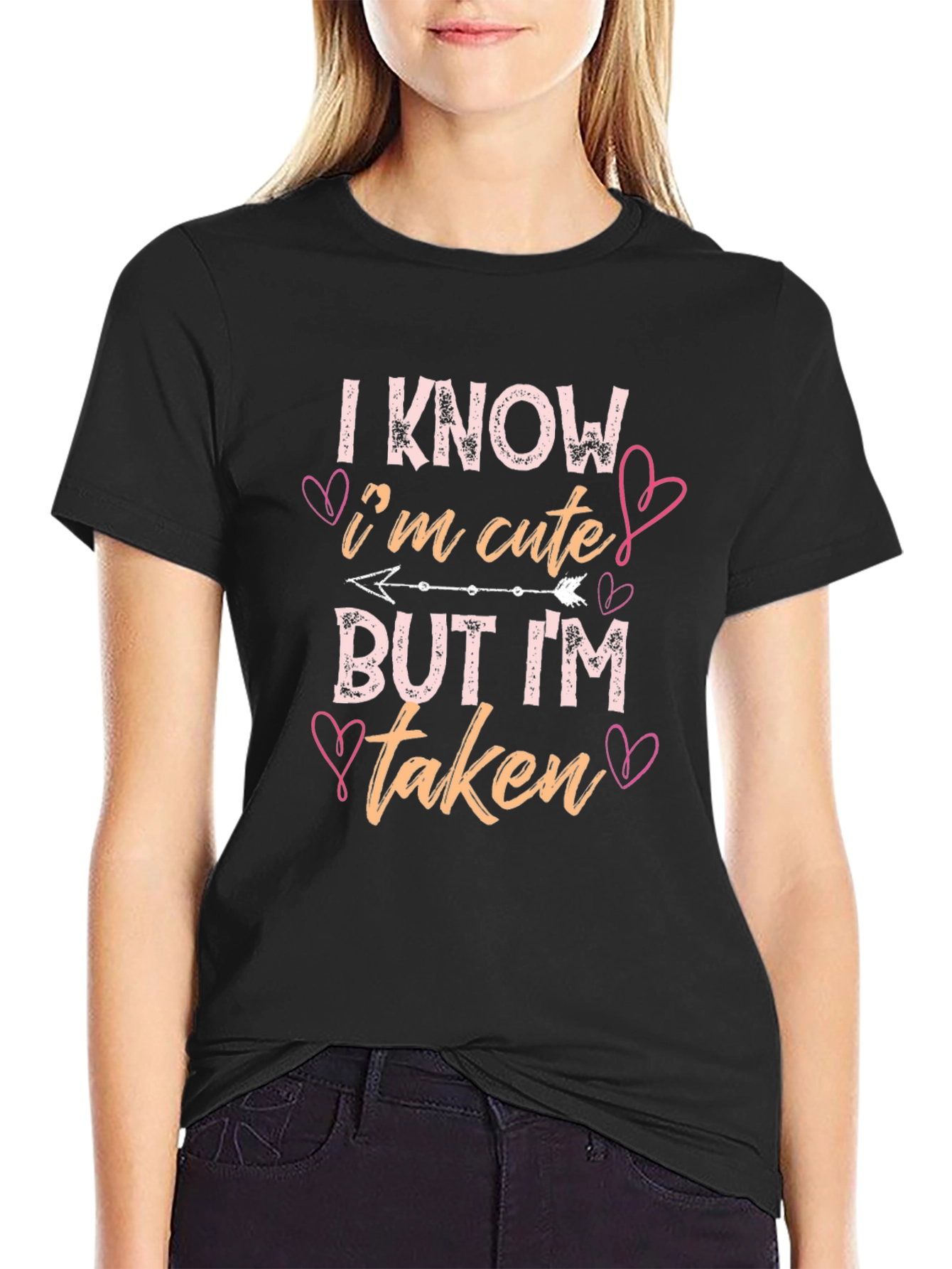 Black Cute But Taken Graphic Tee - Black Cotton T-Shirt view 2