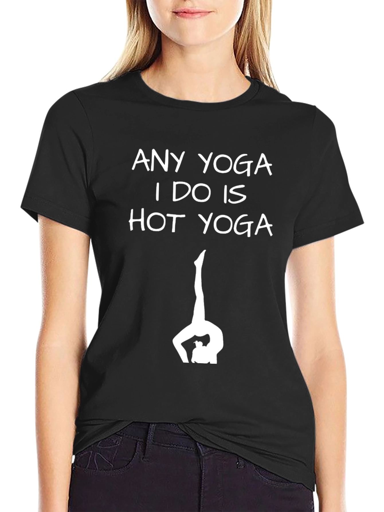 Black Funny Hot Yoga T-Shirt - Yoga Pose Graphic Tee view 2