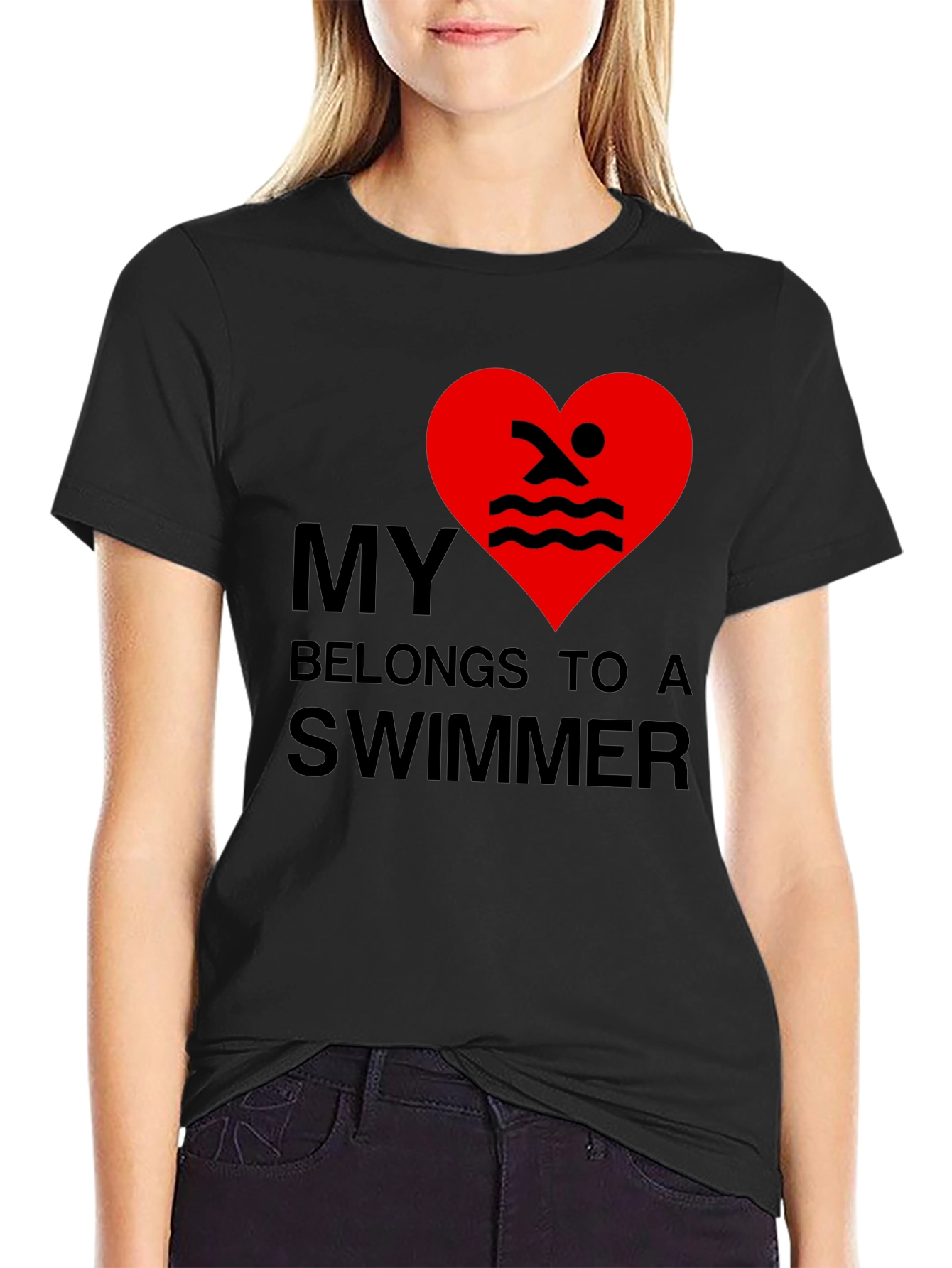 Black My Heart Belongs to a Swimmer - Novelty T-Shirt view 2