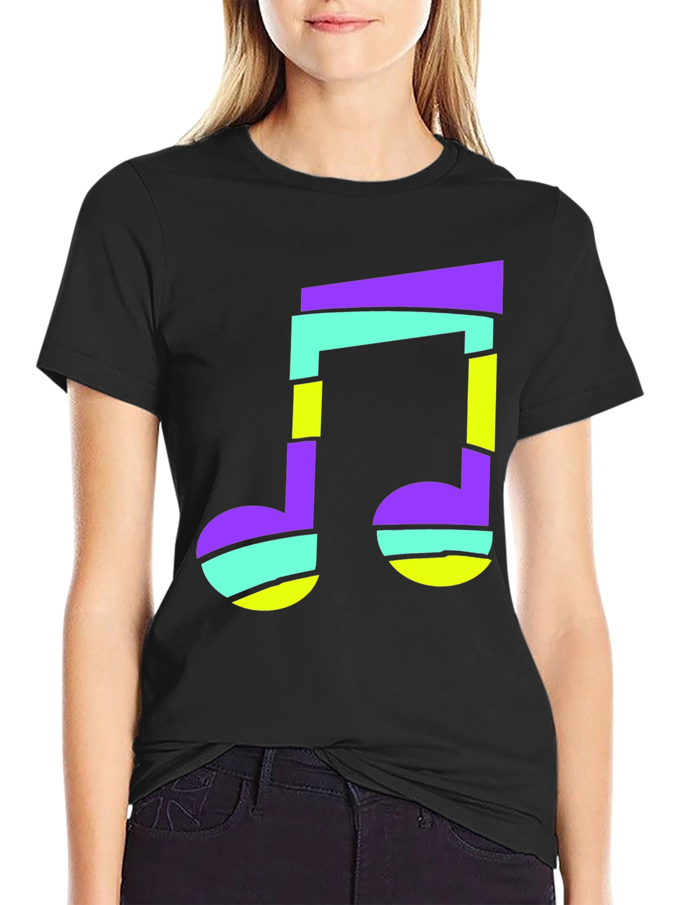 Black Funky Music Note Black T-Shirt view 2