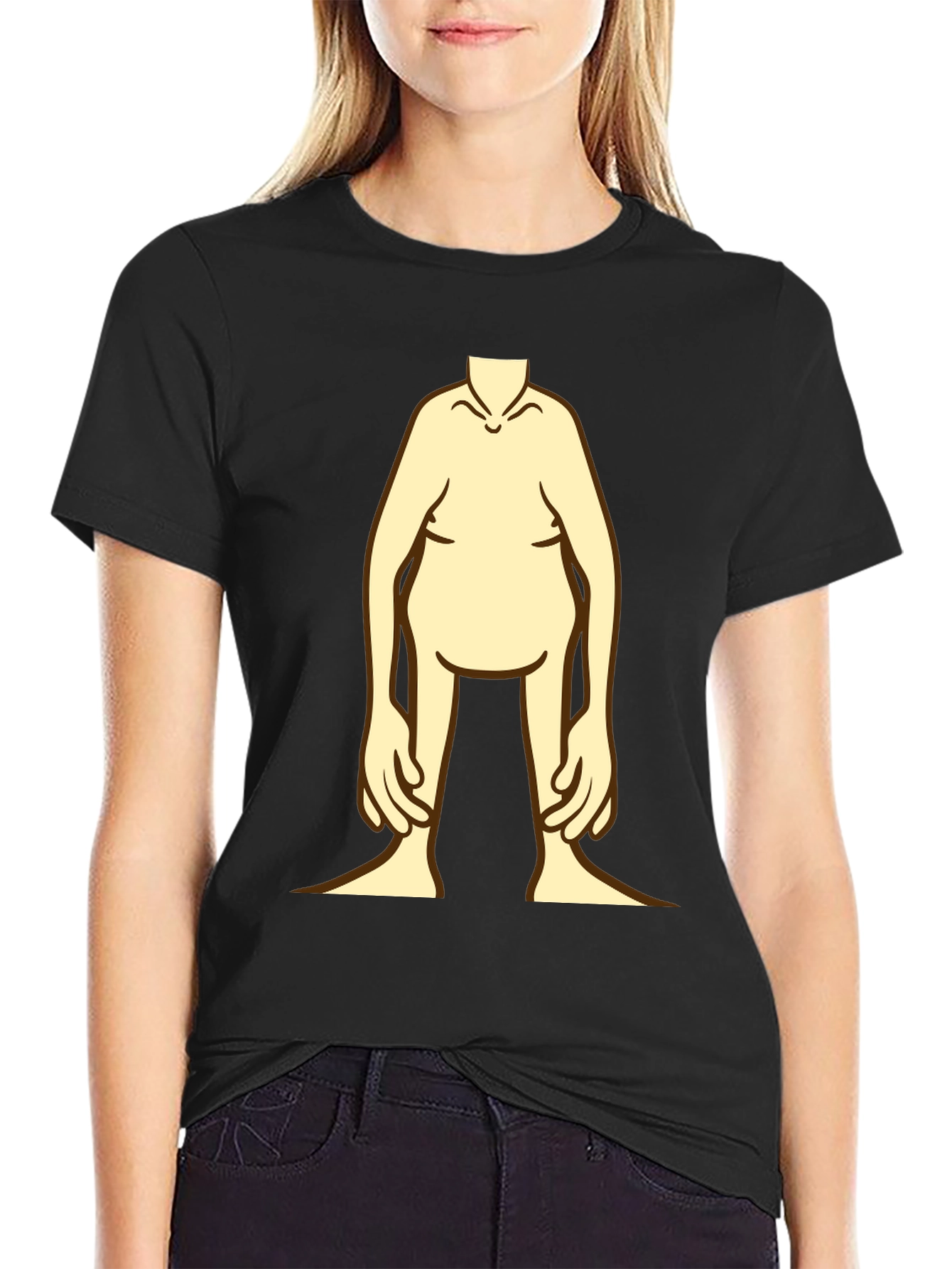 Black Funny Cartoon Body Black T-Shirt view 2