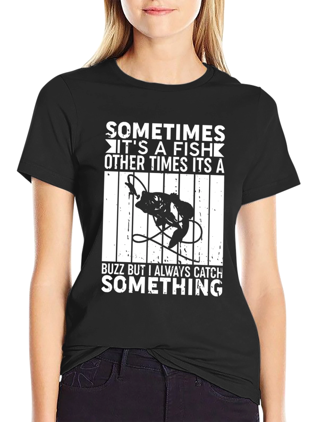 Black Funny Fishing T-Shirt - Always Catch Something view 2