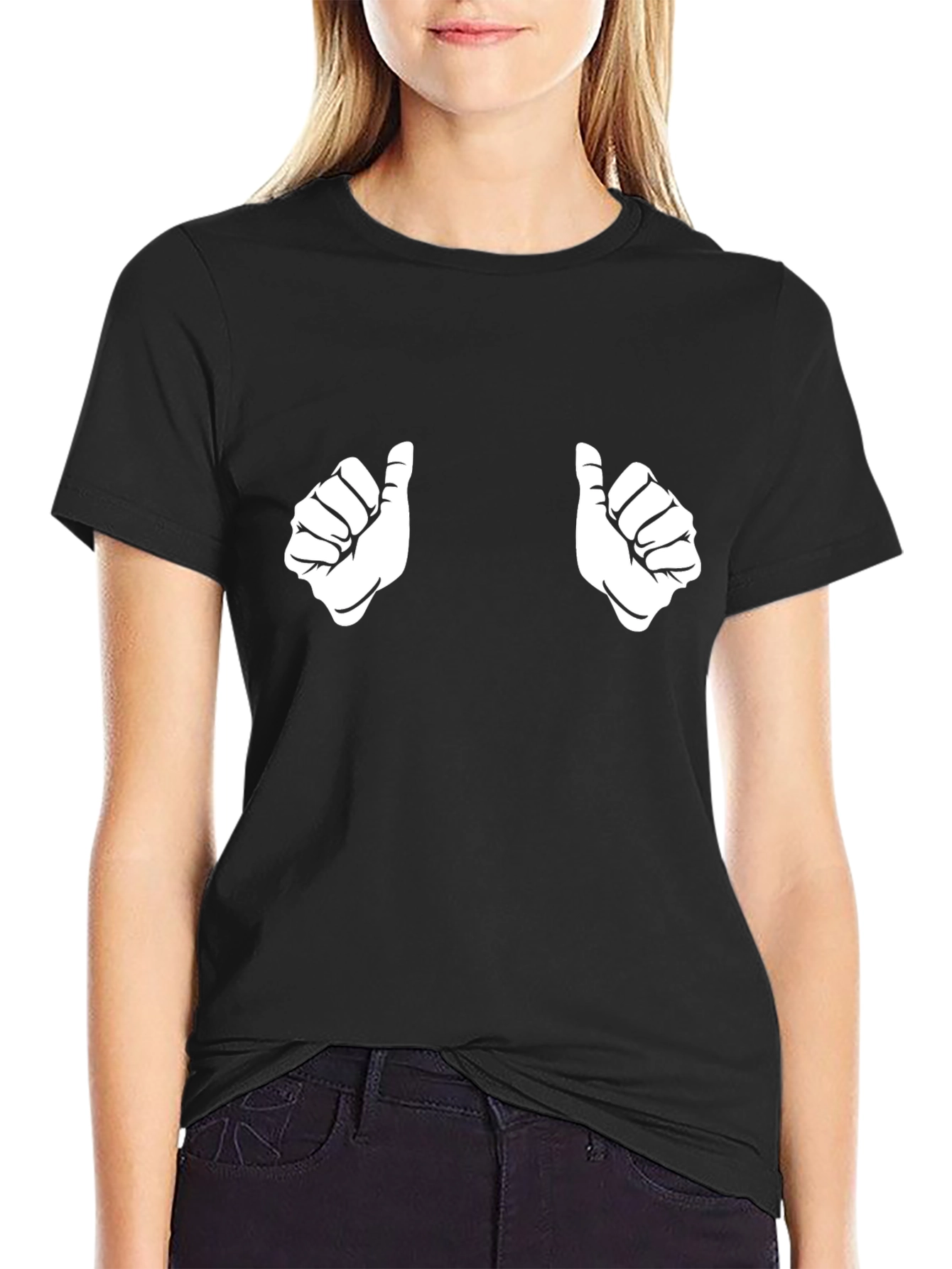 Black Thumbs Up Graphic Tee - Funny Novelty Shirt view 2