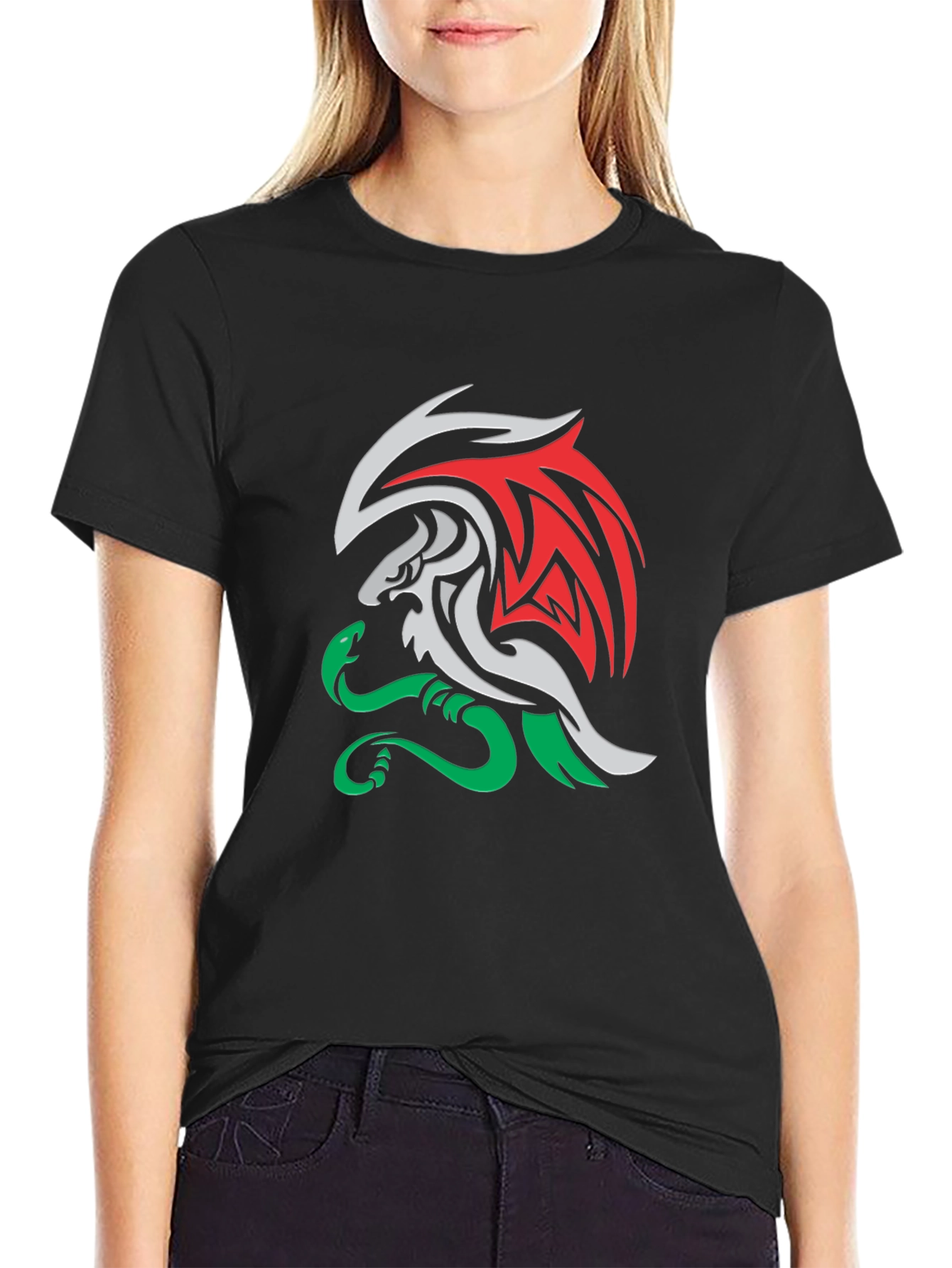 Black Dragon and Snake Graphic Tee - Black Cotton Blend Shirt view 2