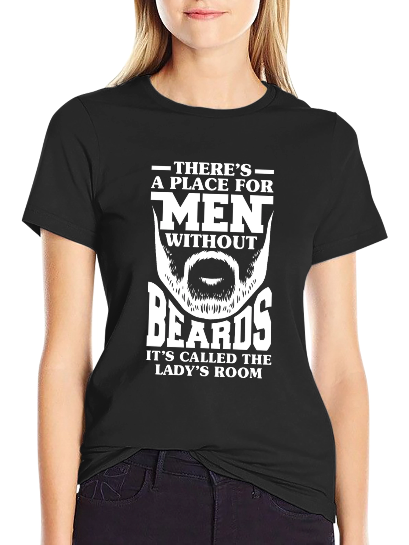 Black Funny Beard T-Shirt: Lady's Room Humor view 2
