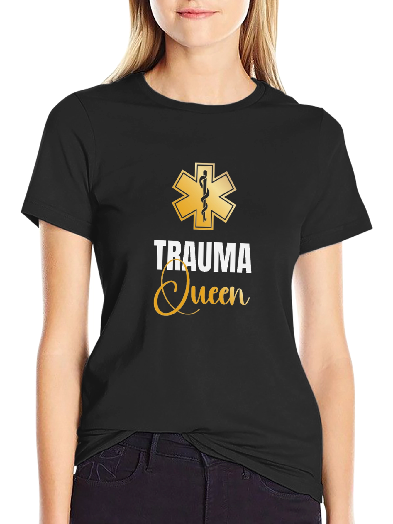 Black Trauma Queen Graphic T-Shirt - EMT Medical Tee view 2