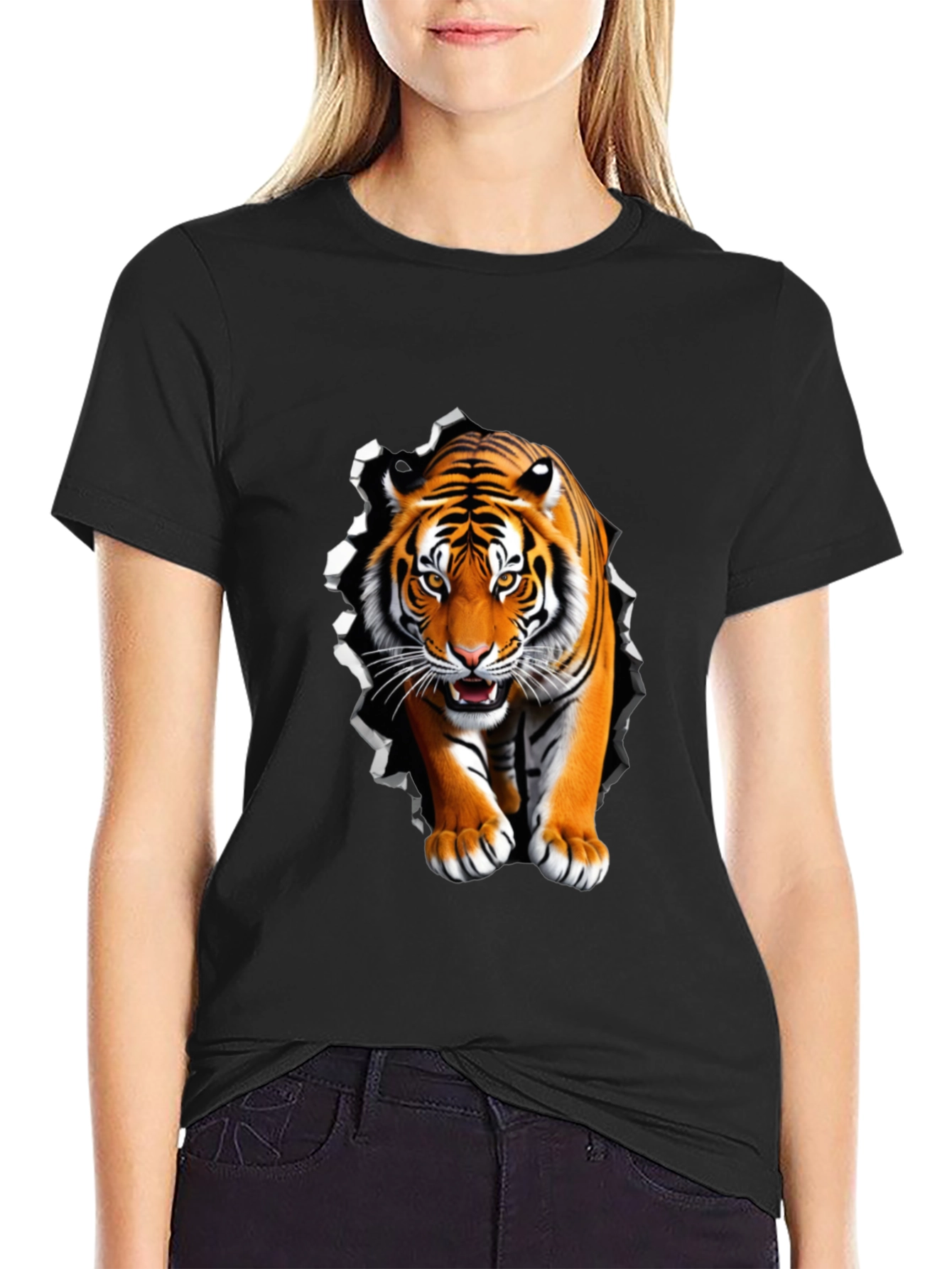 Black Tiger Graphic Black Tee - Bold Animal Print view 2