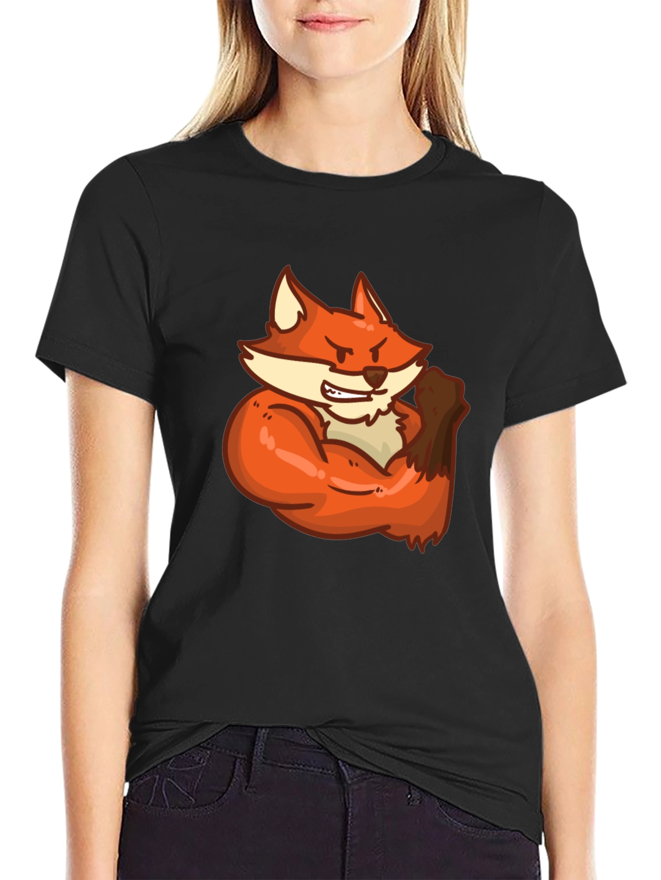 Black Black T-Shirt with Muscular Fox Graphic view 2