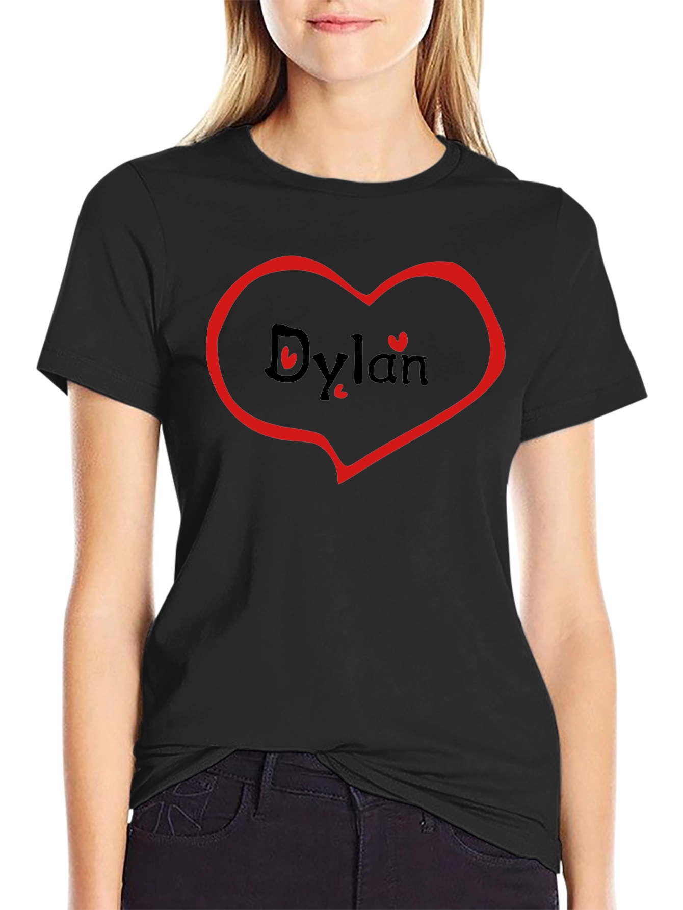 Black Dylan Heart T-Shirt - Black Cotton Graphic Tee view 2